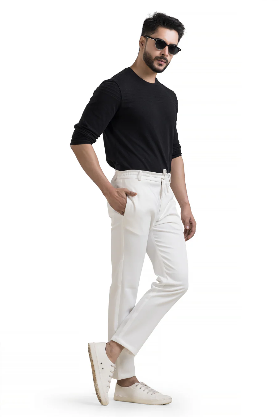 Refined White Linen-Look Trouser Pants - Image 7