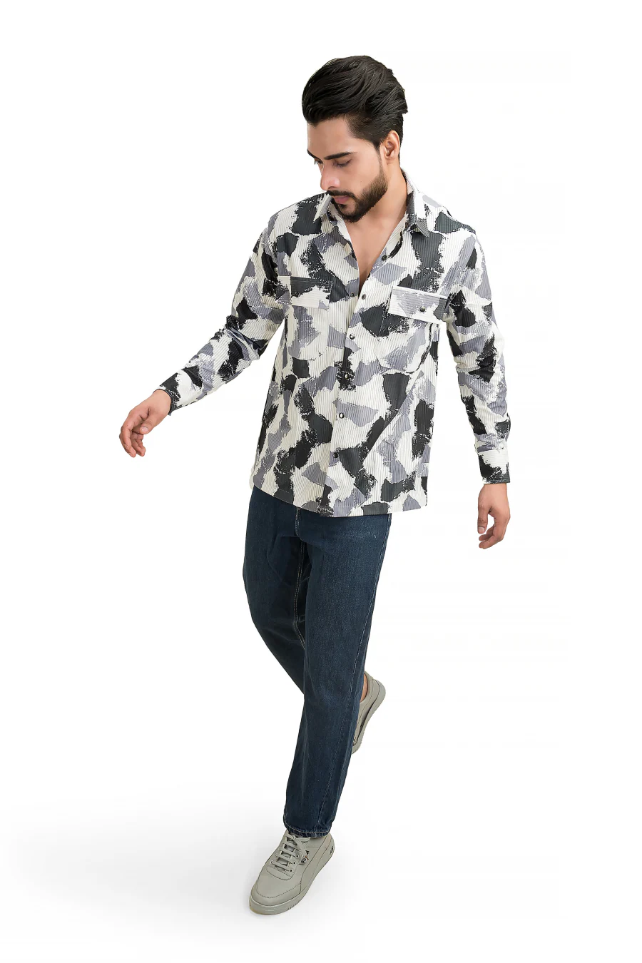 Regal Wave White & Black Printed Corduroy Full Sleeves Shacket - Image 7