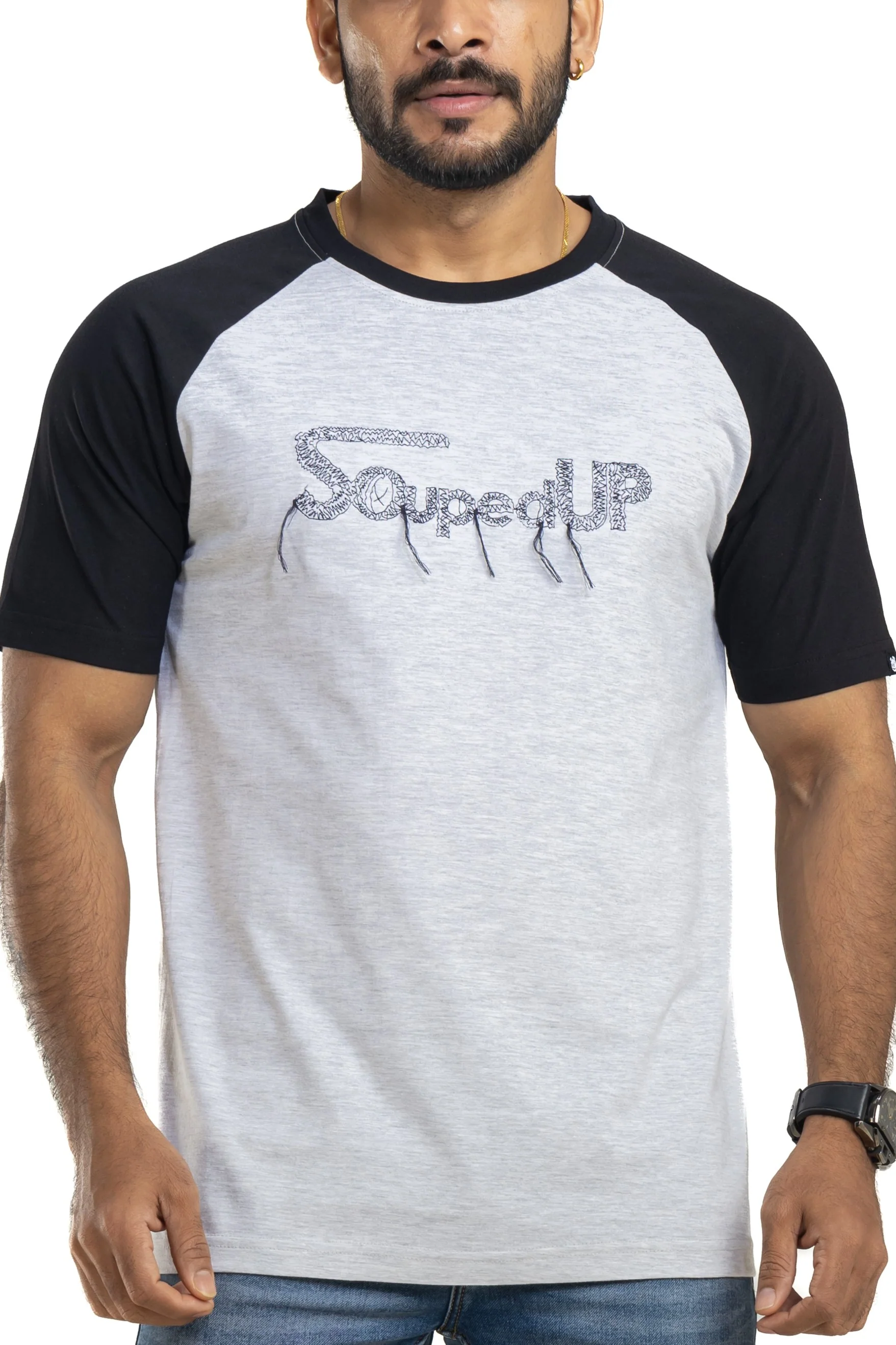 Souped Up Reglan Gray Embroidered T-Shirt - Image 4