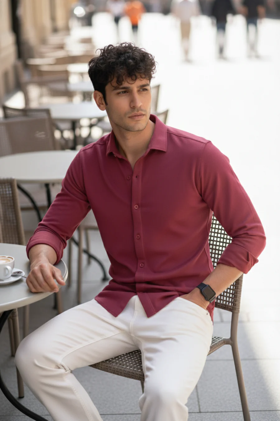 Signature Sangria Solid Mercerised Piqué Cotton Shirt - Image 4