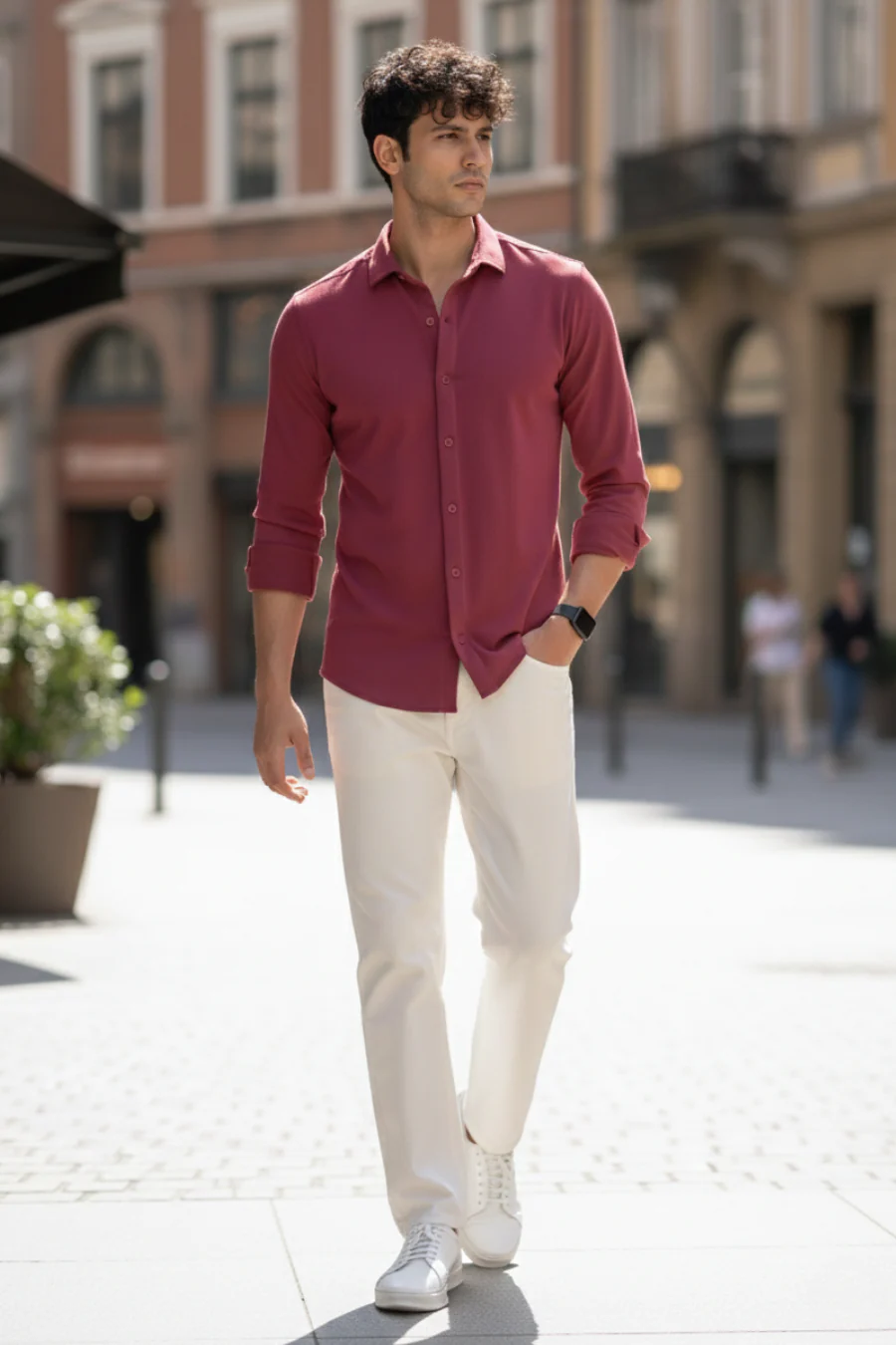 Signature Sangria Solid Mercerised Piqué Cotton Shirt - Image 6