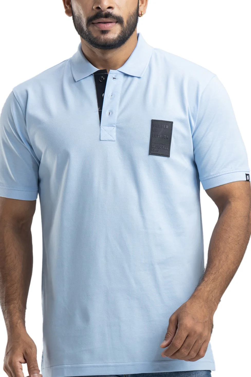 Sleek Solid Sky Blue Half Sleeves Cotton Polo T-Shirt - Image 4