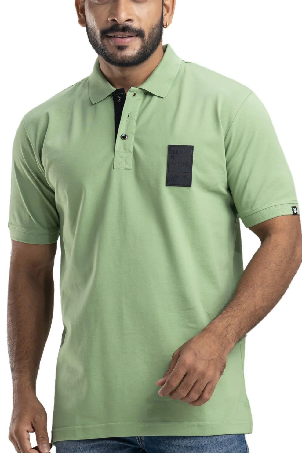 Sleek Solid Olive Half Sleeves Cotton Polo T-Shirt - Image 6