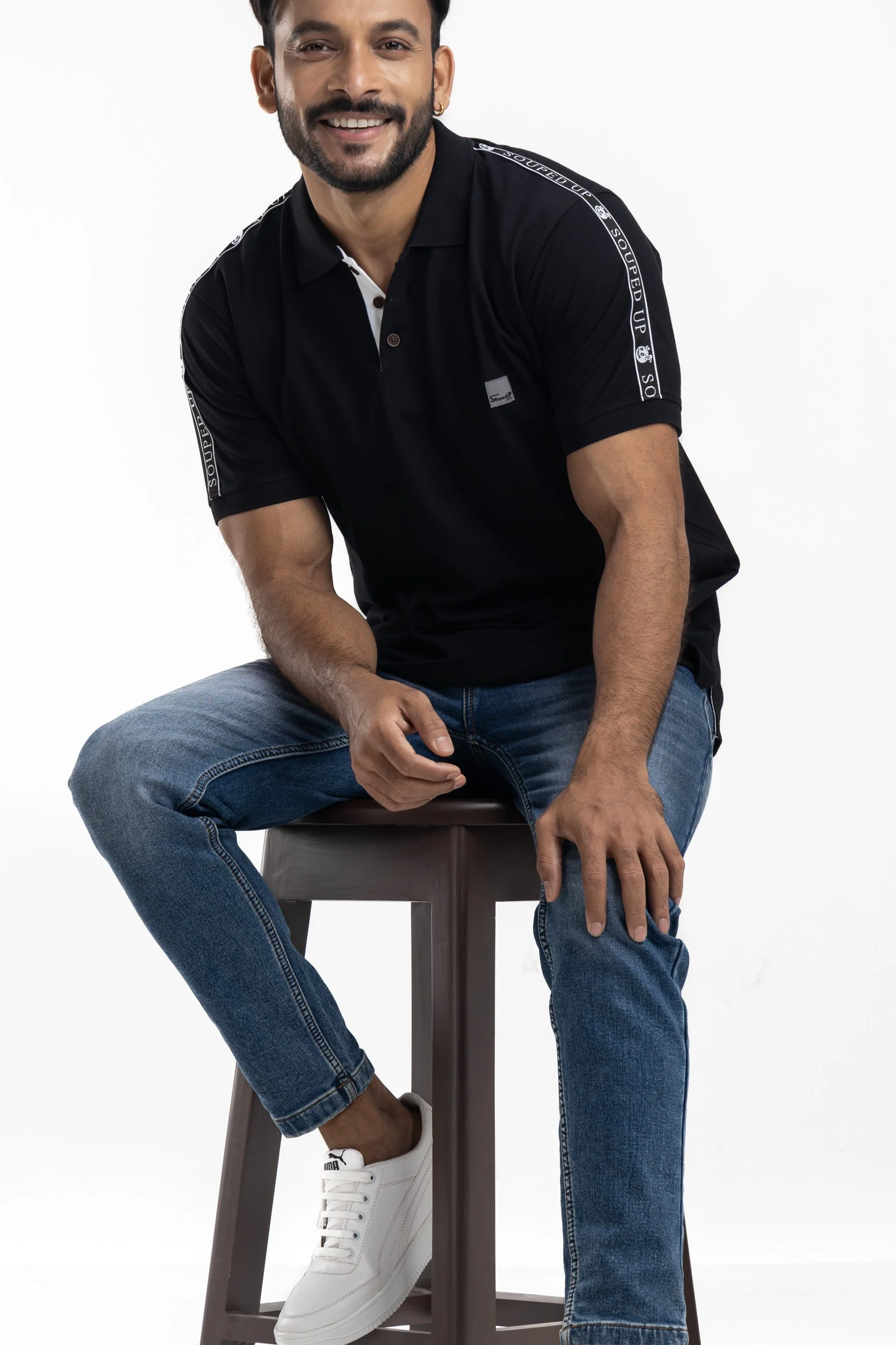 Solid Black Half Sleeves Cotton Polo T-Shirt - Image 5