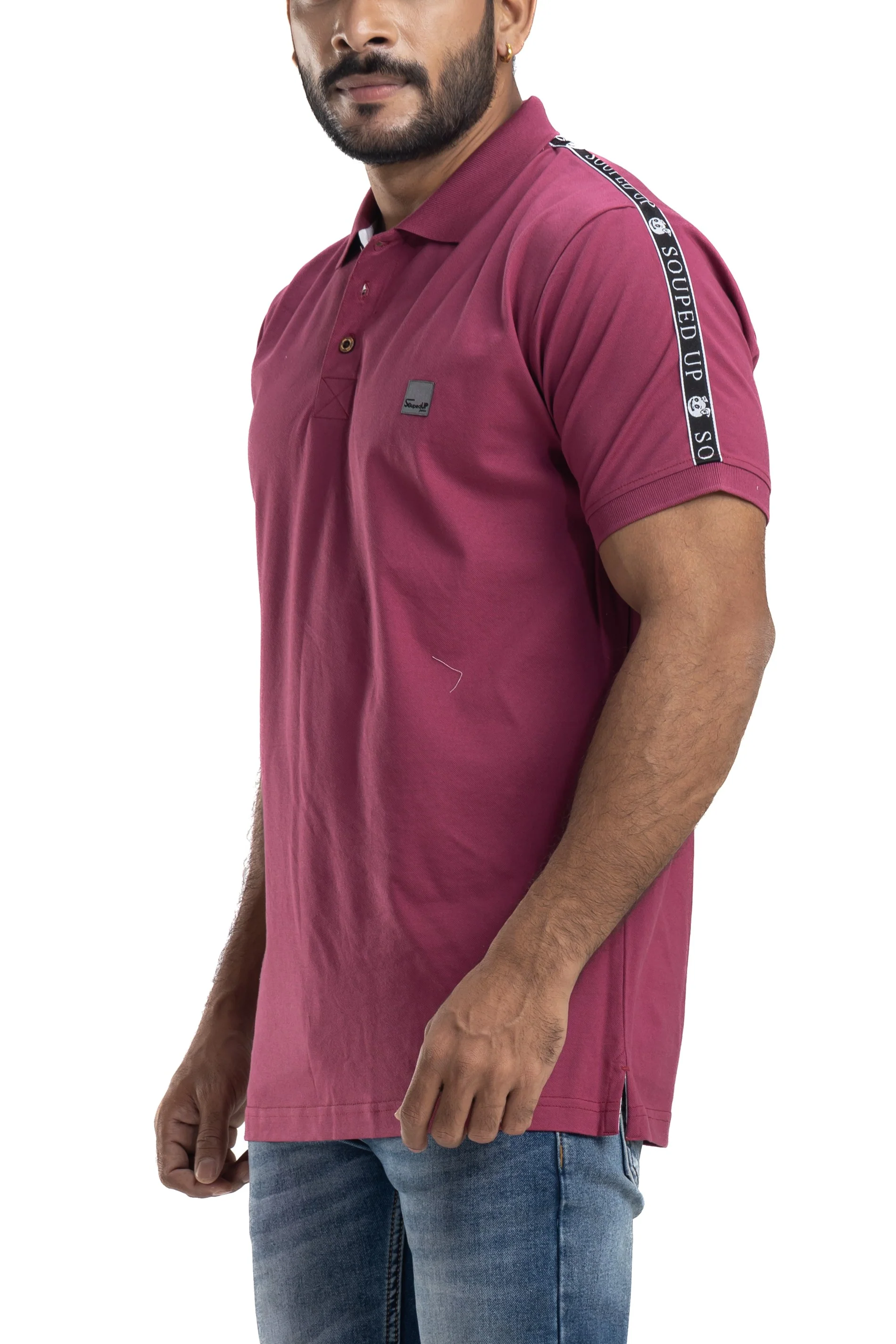 Solid Sangria Half Sleeves Cotton Polo T-Shirt - Image 3