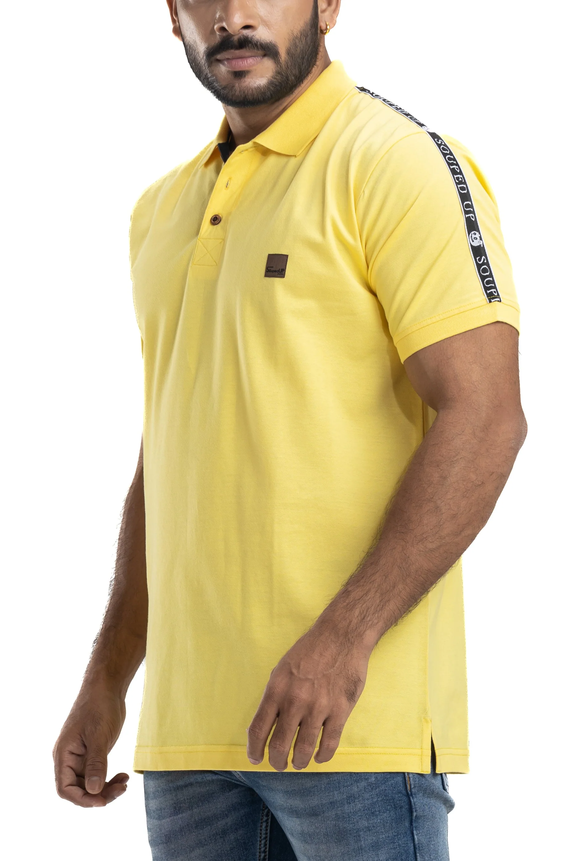 Solid Yellow Half Sleeves Cotton Polo T-Shirt - Image 4