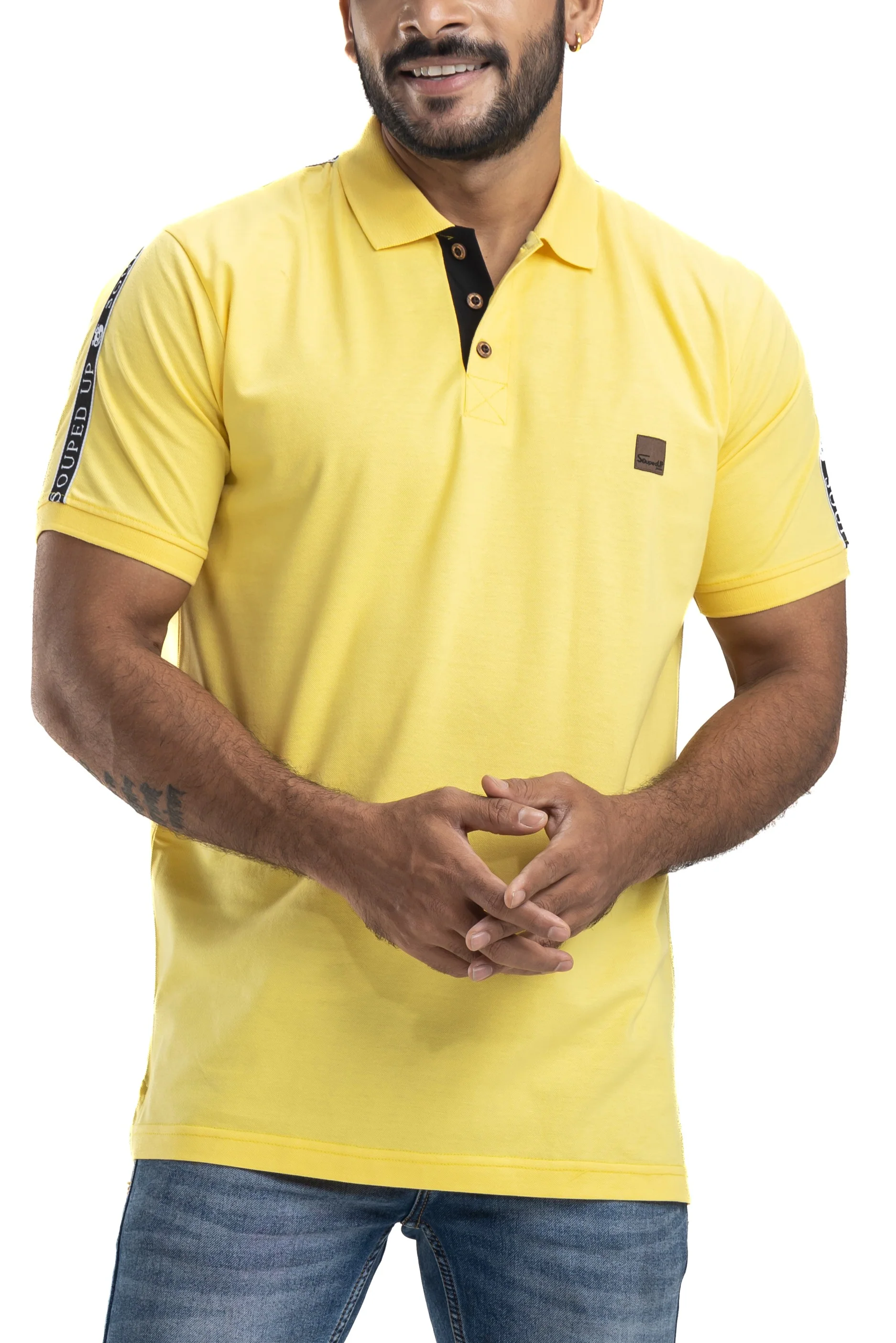 Solid Yellow Half Sleeves Cotton Polo T-Shirt - Image 6