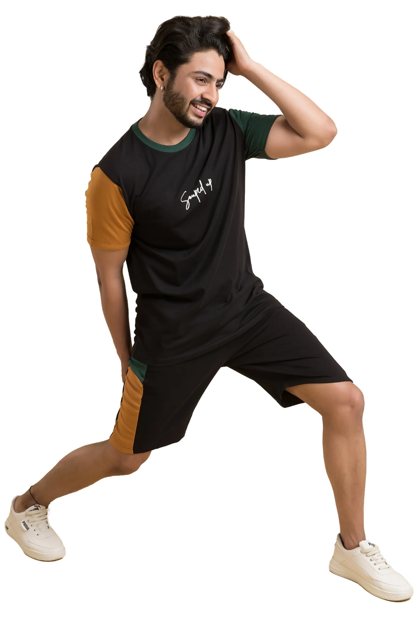 Souped Up Black Co-Ord Set - Half Sleeves T-Shirt with Shorts - Image 4