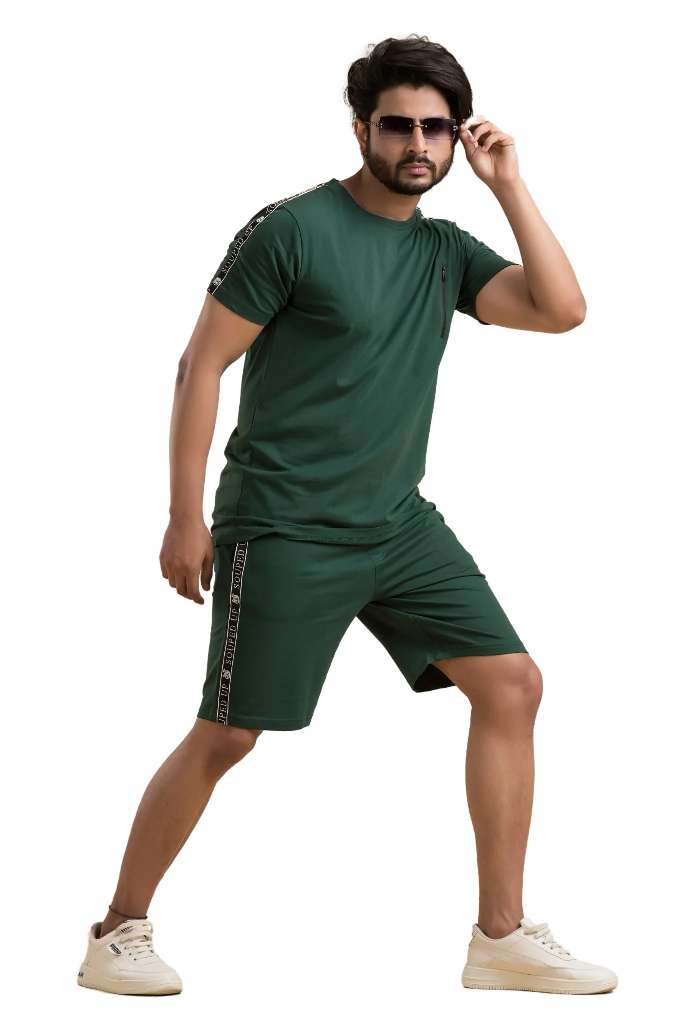 Souped Up Bottle Green Co-Ord Set - Half Sleeves T-Shirt with Shorts - Image 4
