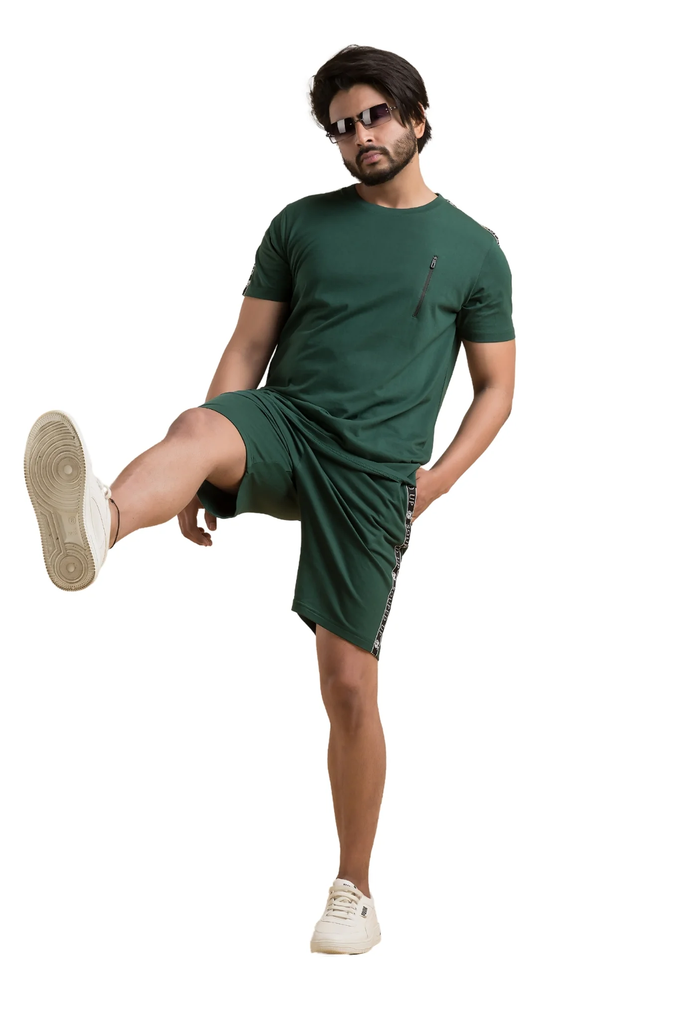 Souped Up Bottle Green Co-Ord Set - Half Sleeves T-Shirt with Shorts - Image 5