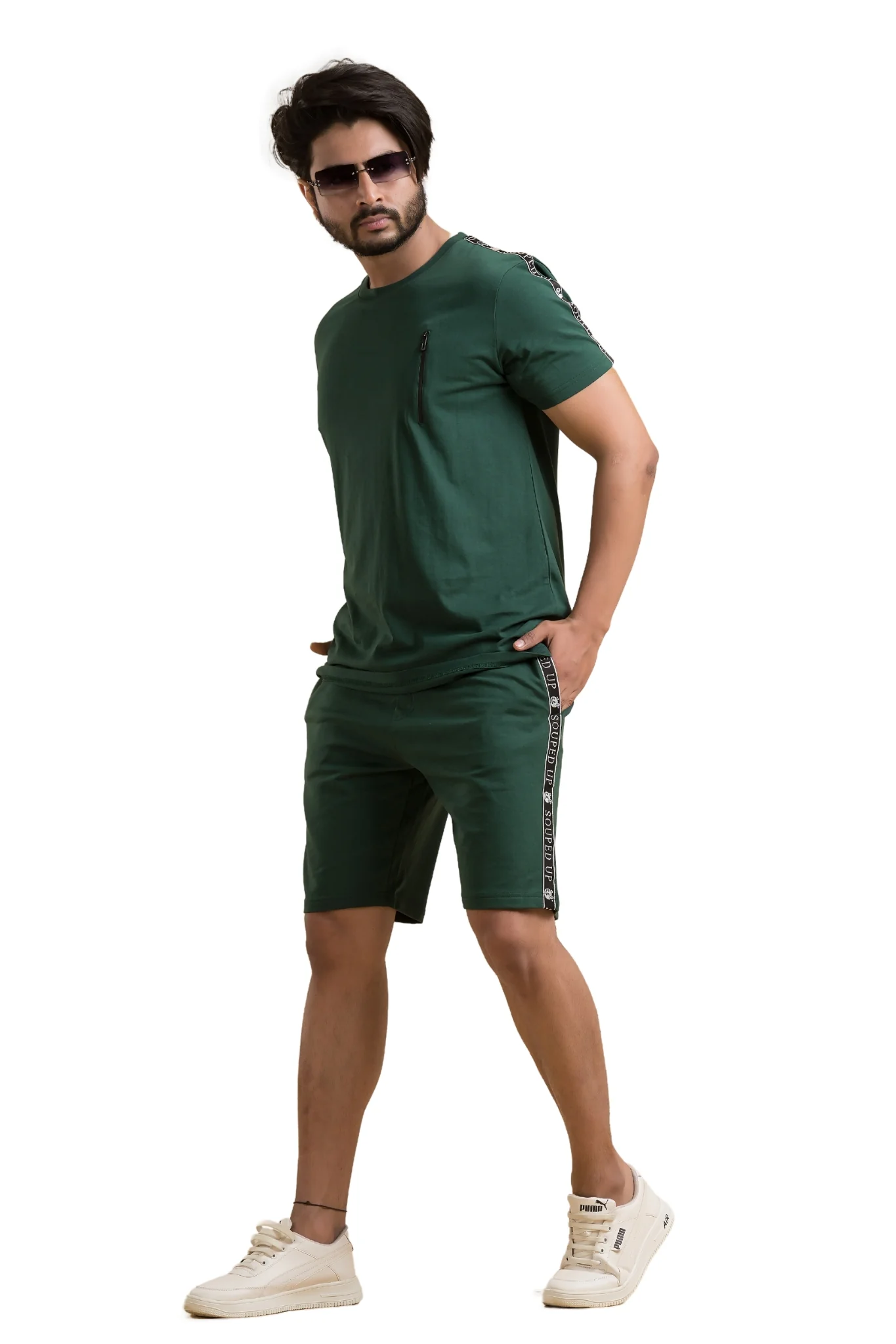 Souped Up Bottle Green Co-Ord Set - Half Sleeves T-Shirt with Shorts - Image 6