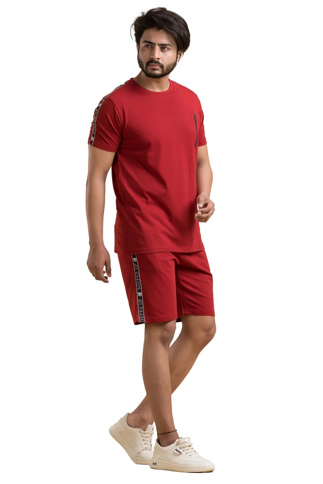 Souped Up Maroon Co-Ord Set - Half Sleeves T-Shirt with Shorts - Image 3