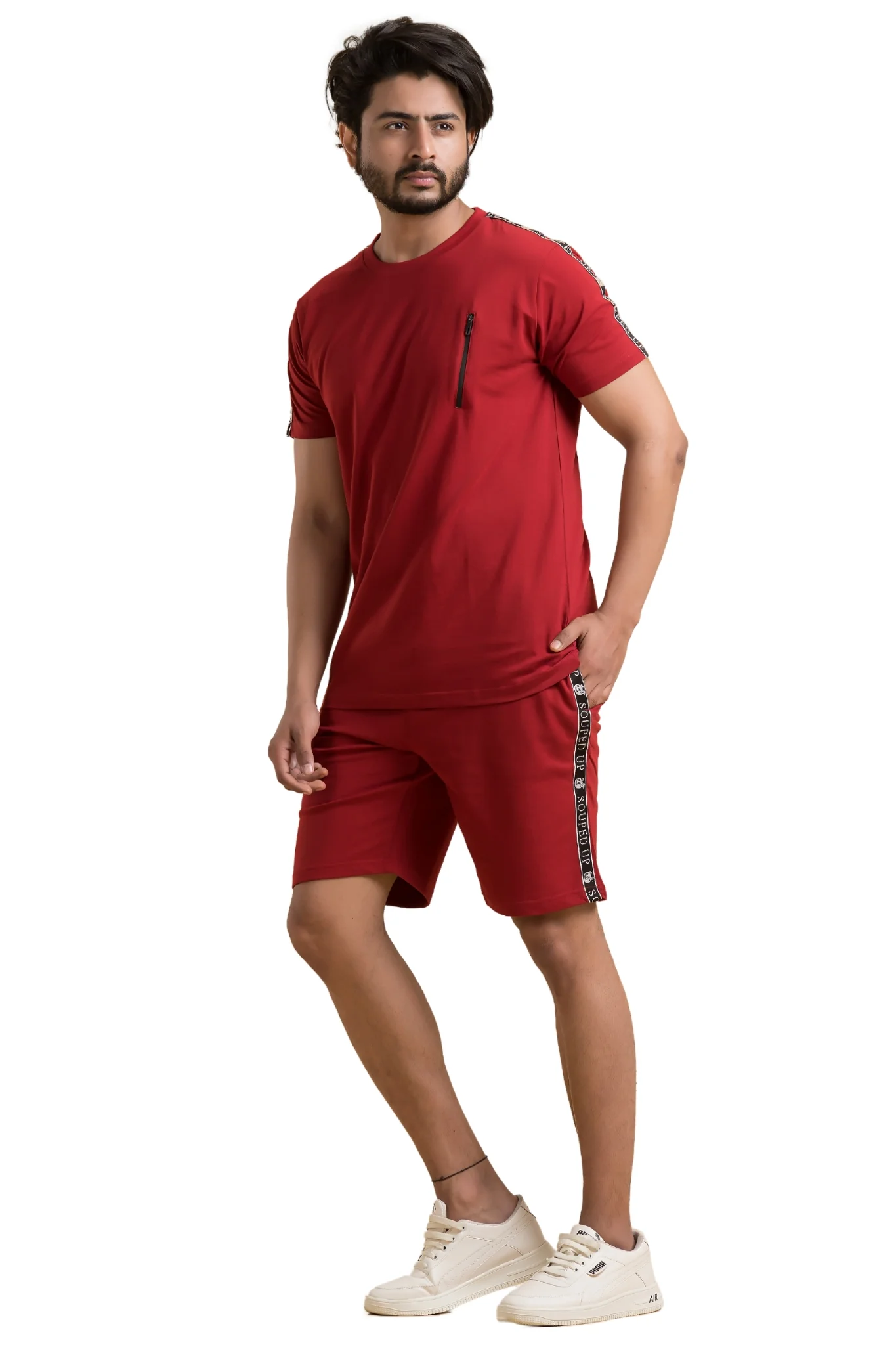 Souped Up Maroon Co-Ord Set - Half Sleeves T-Shirt with Shorts - Image 4