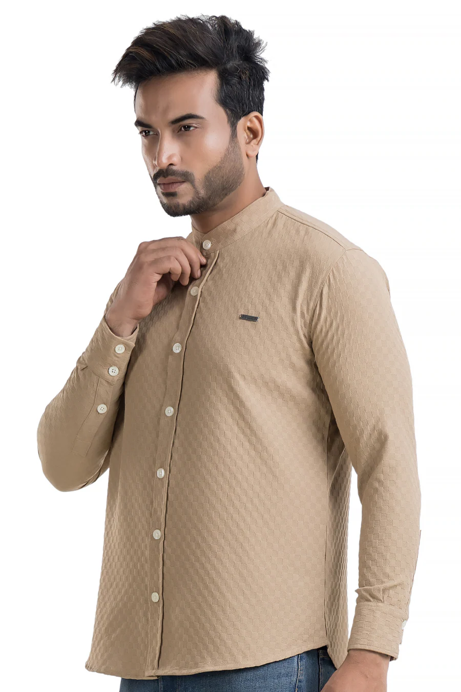 Stride Beige Full-Sleeve Mandarin Collar Shirt - Image 6
