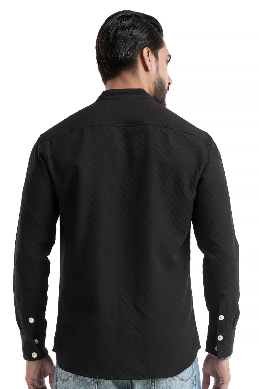 Stride Black Full-Sleeve Mandarin Collar Shirt - Image 3