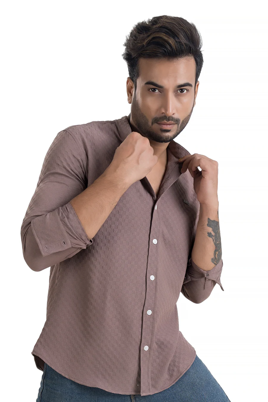 Stride Mauve Full-Sleeve Mandarin Collar Shirt - Image 7