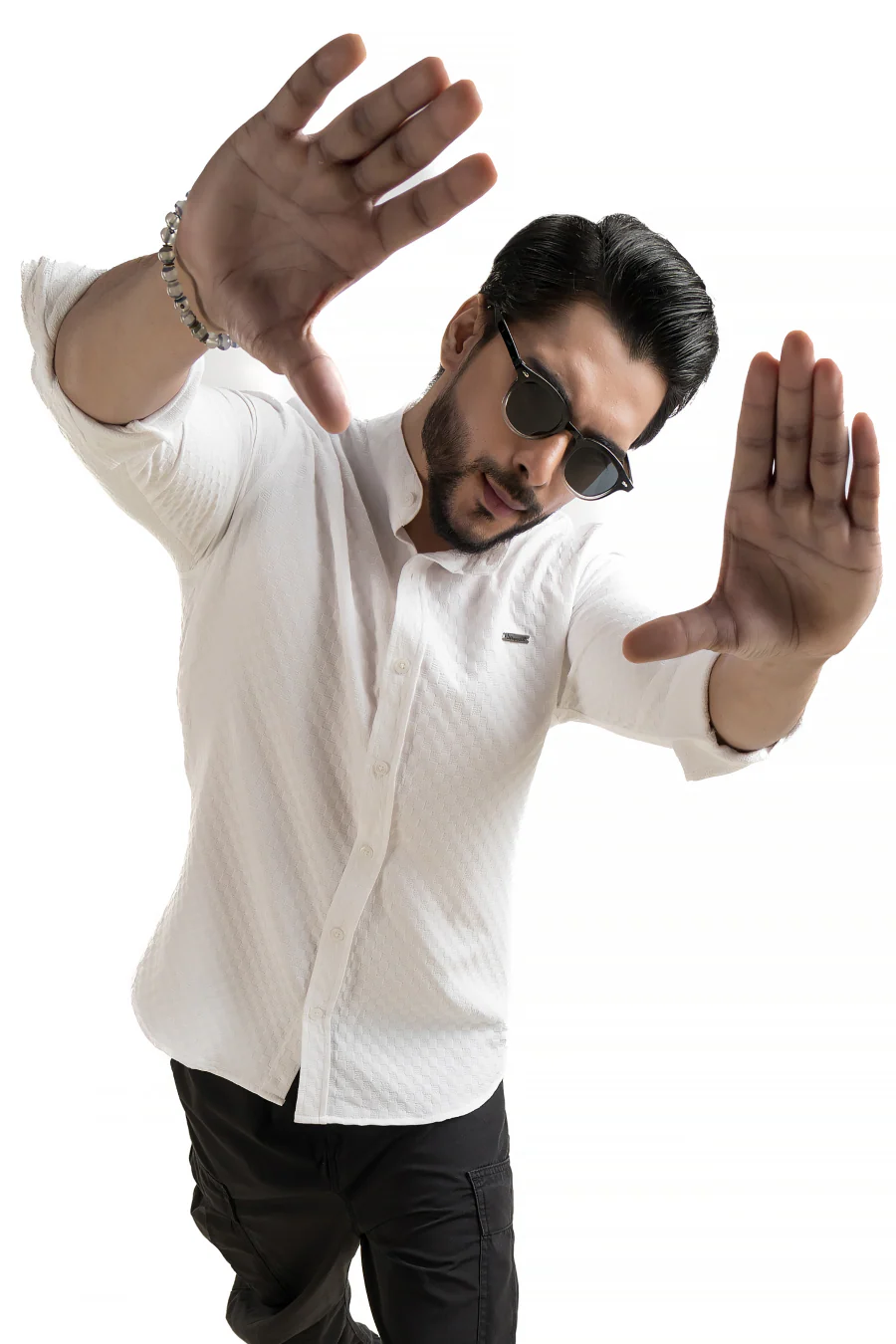Stride White Full-Sleeve Mandarin Collar Shirt - Image 5