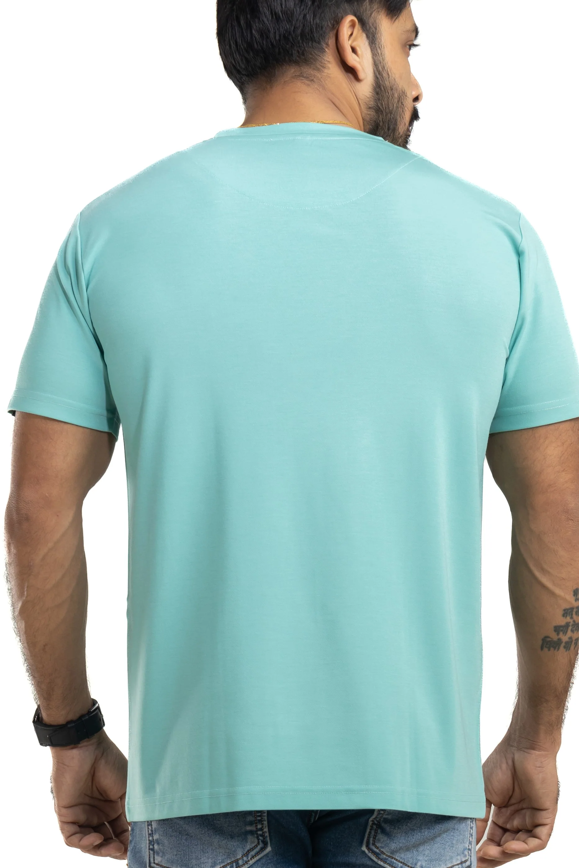 Striped Sea Green 4 Way Stretch Printed T-Shirt - Image 3