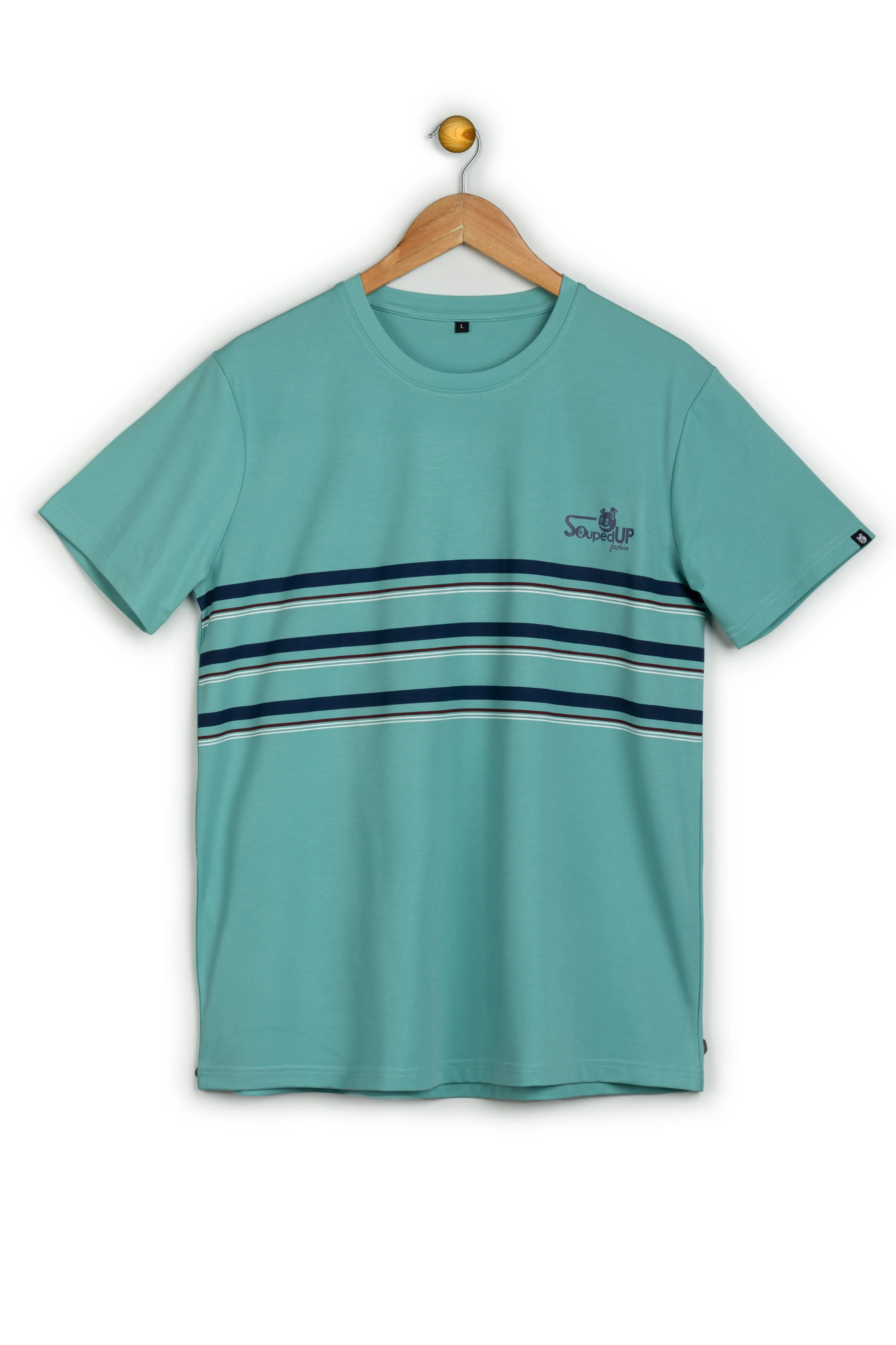Striped Sea Green 4 Way Stretch Printed T-Shirt - Image 8
