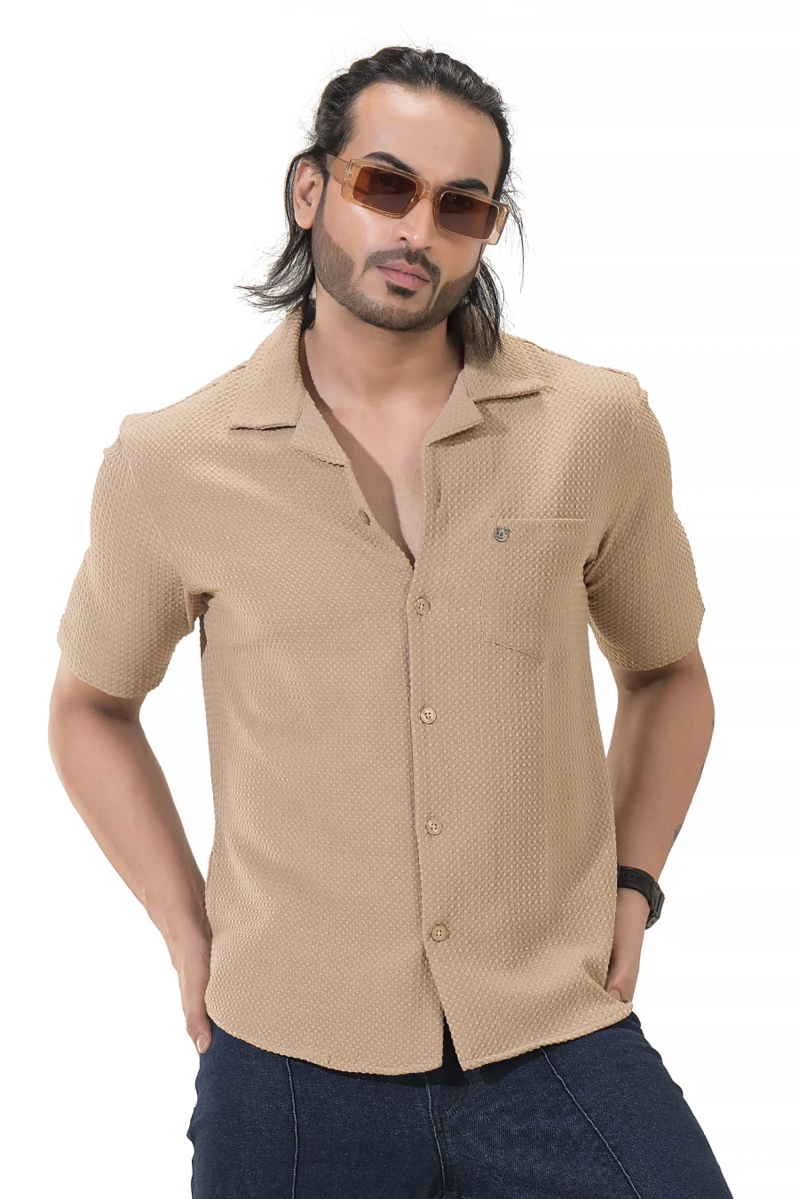 Sublime Solid Beige Half Sleeves Shirt - Image 4