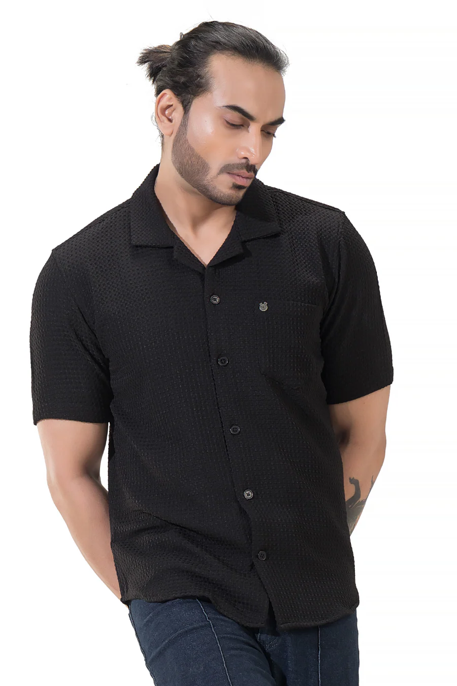 Sublime Solid Black Half Sleeves Shirt - Image 6