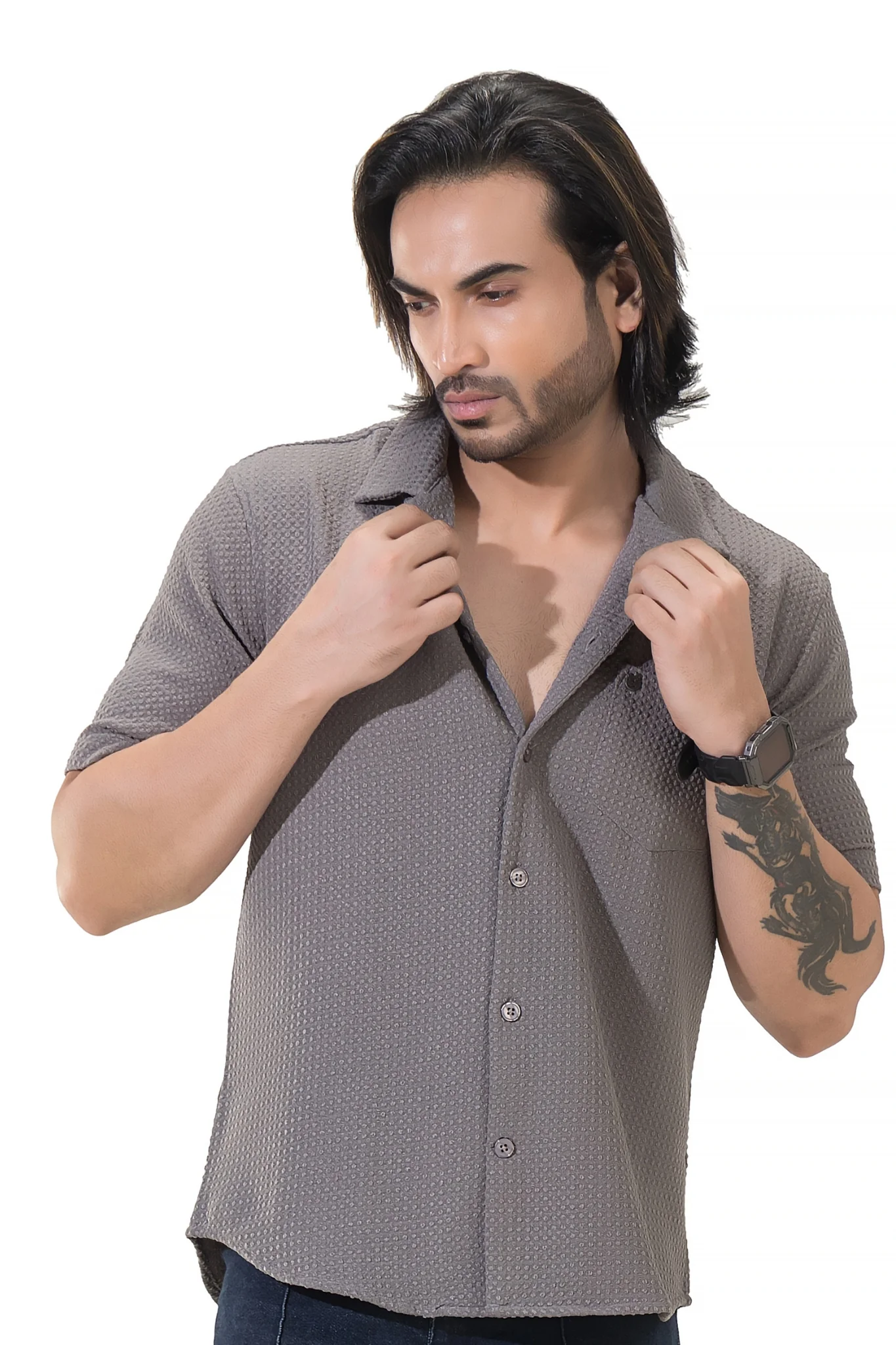 Sublime Solid Grey Half Sleeves Shirt - Image 5