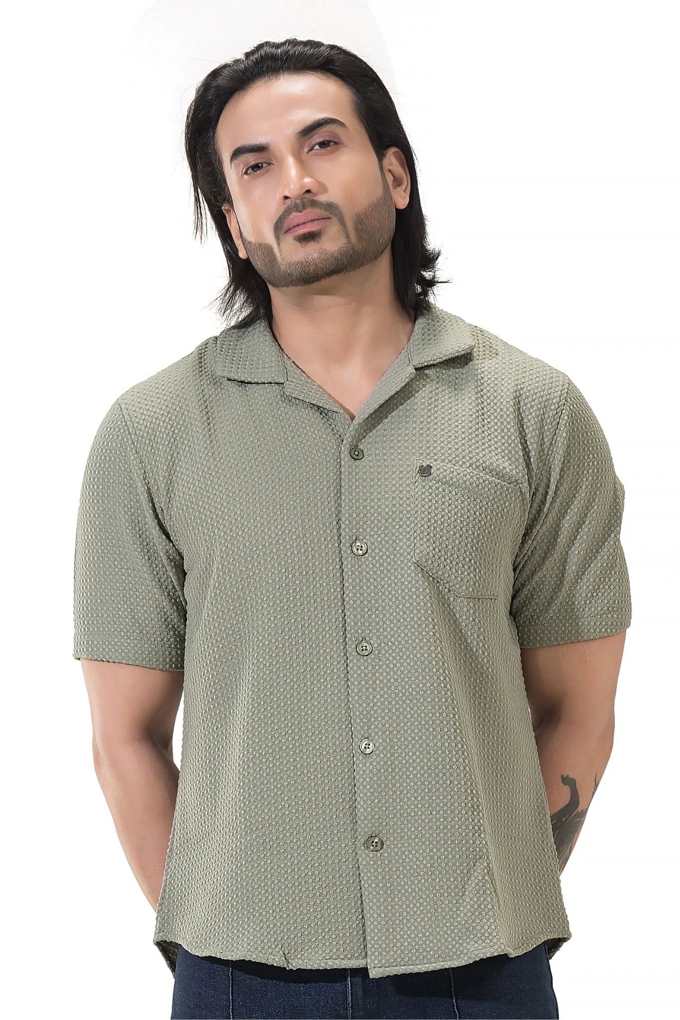 Sublime Solid Olive Half Sleeves Shirt - Image 5