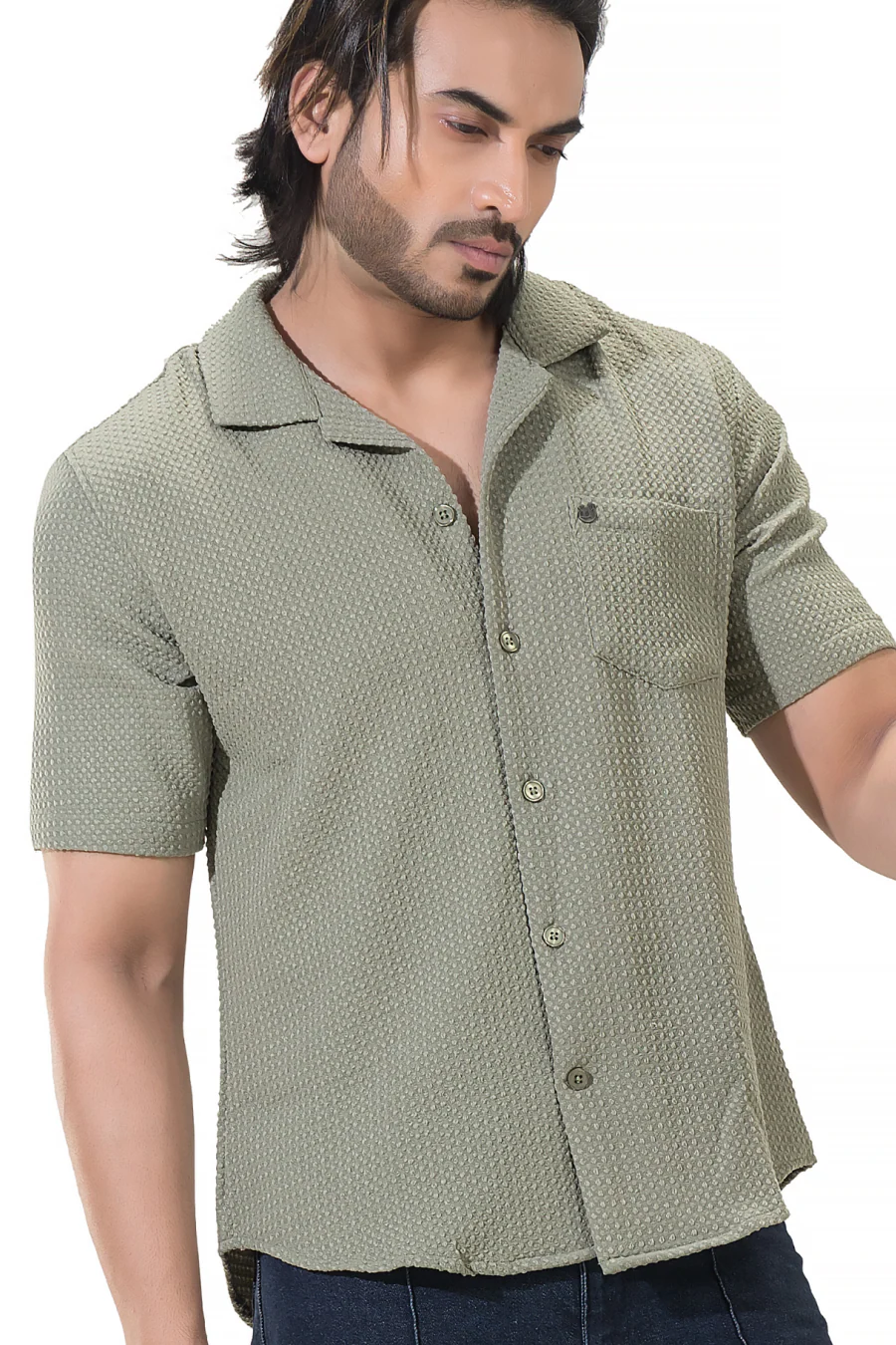 Sublime Solid Olive Half Sleeves Shirt - Image 6