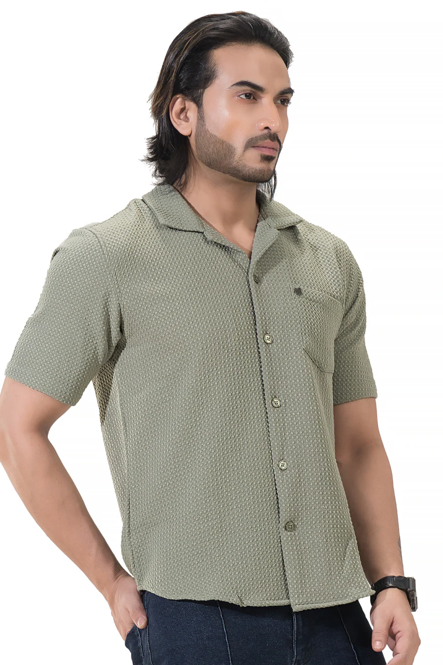 Sublime Solid Olive Half Sleeves Shirt - Image 8