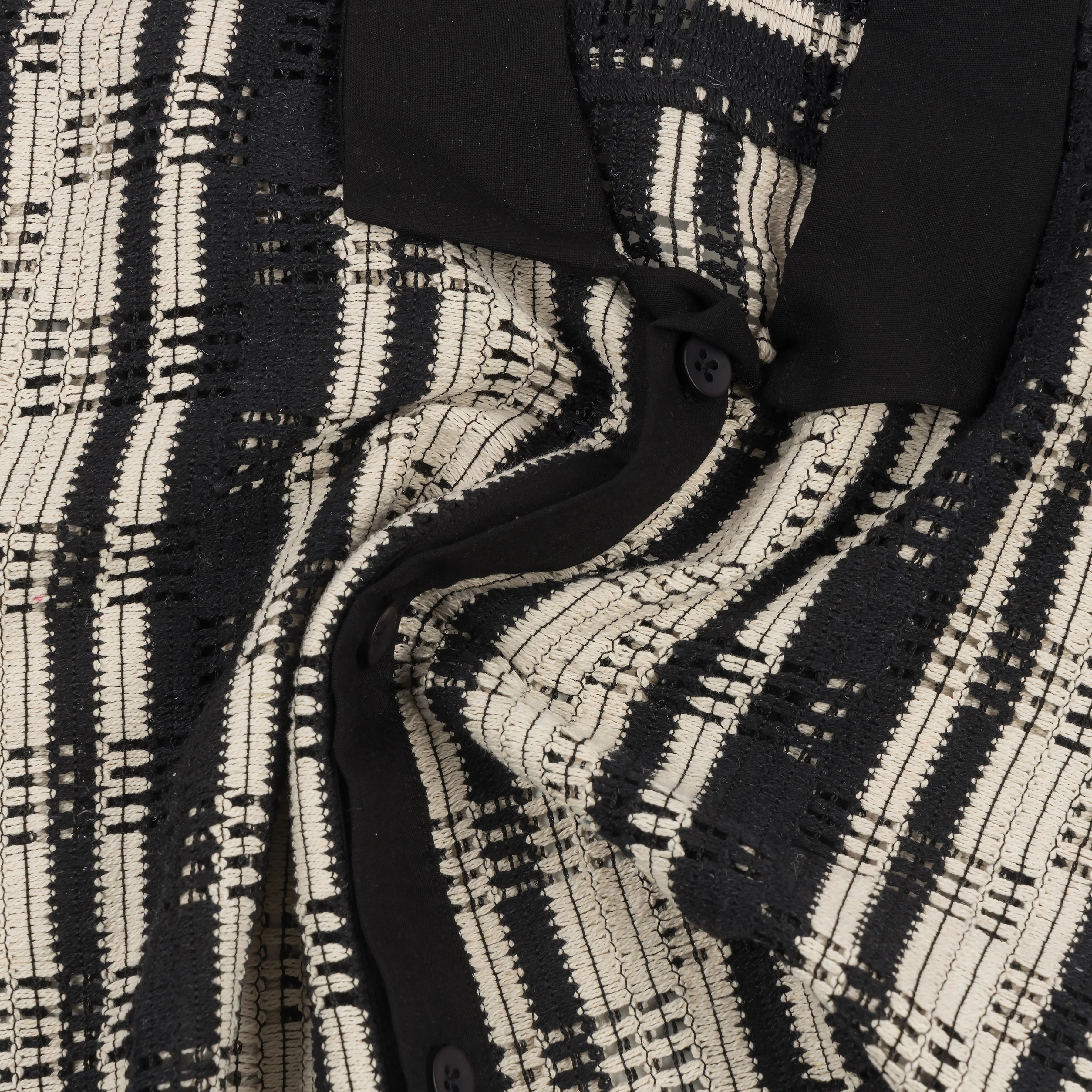 Summit White & Black Striped Cotton Jacquard Half Shirt - Image 2