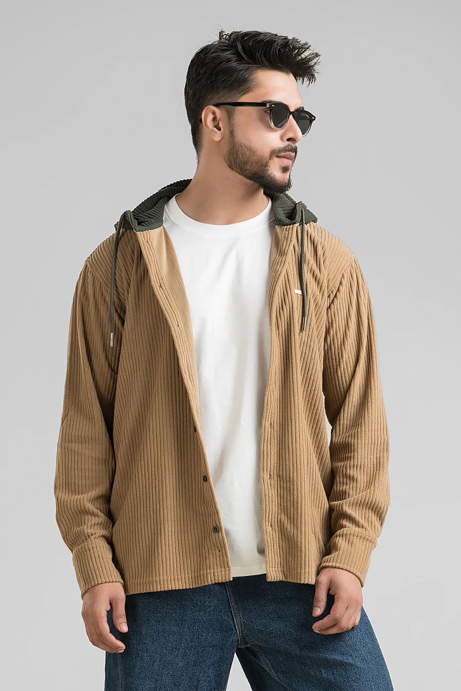 Urbanist Beige Corduroy Hooded Shacket - Image 4