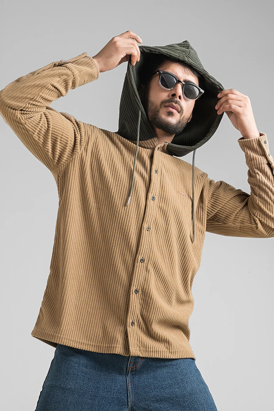 Urbanist Beige Corduroy Hooded Shacket - Image 5