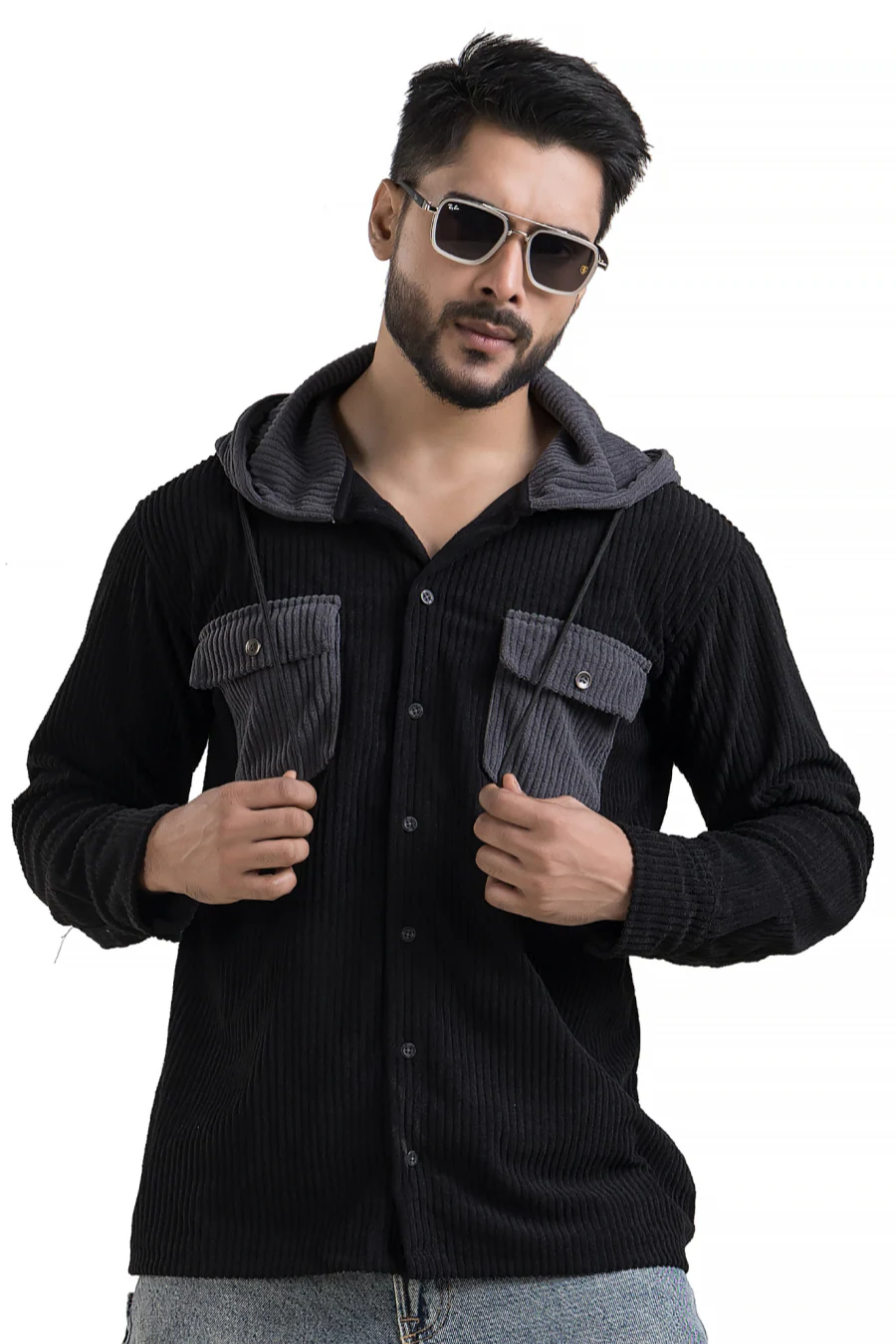 Urbanist Black Corduroy Hooded Shacket - Image 4