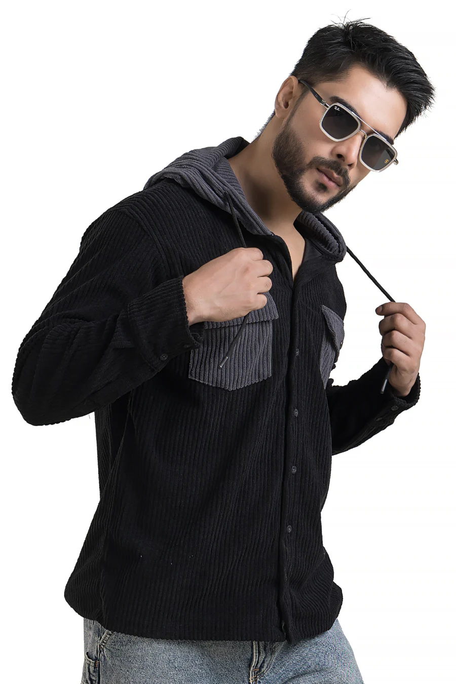 Urbanist Black Corduroy Hooded Shacket - Image 6