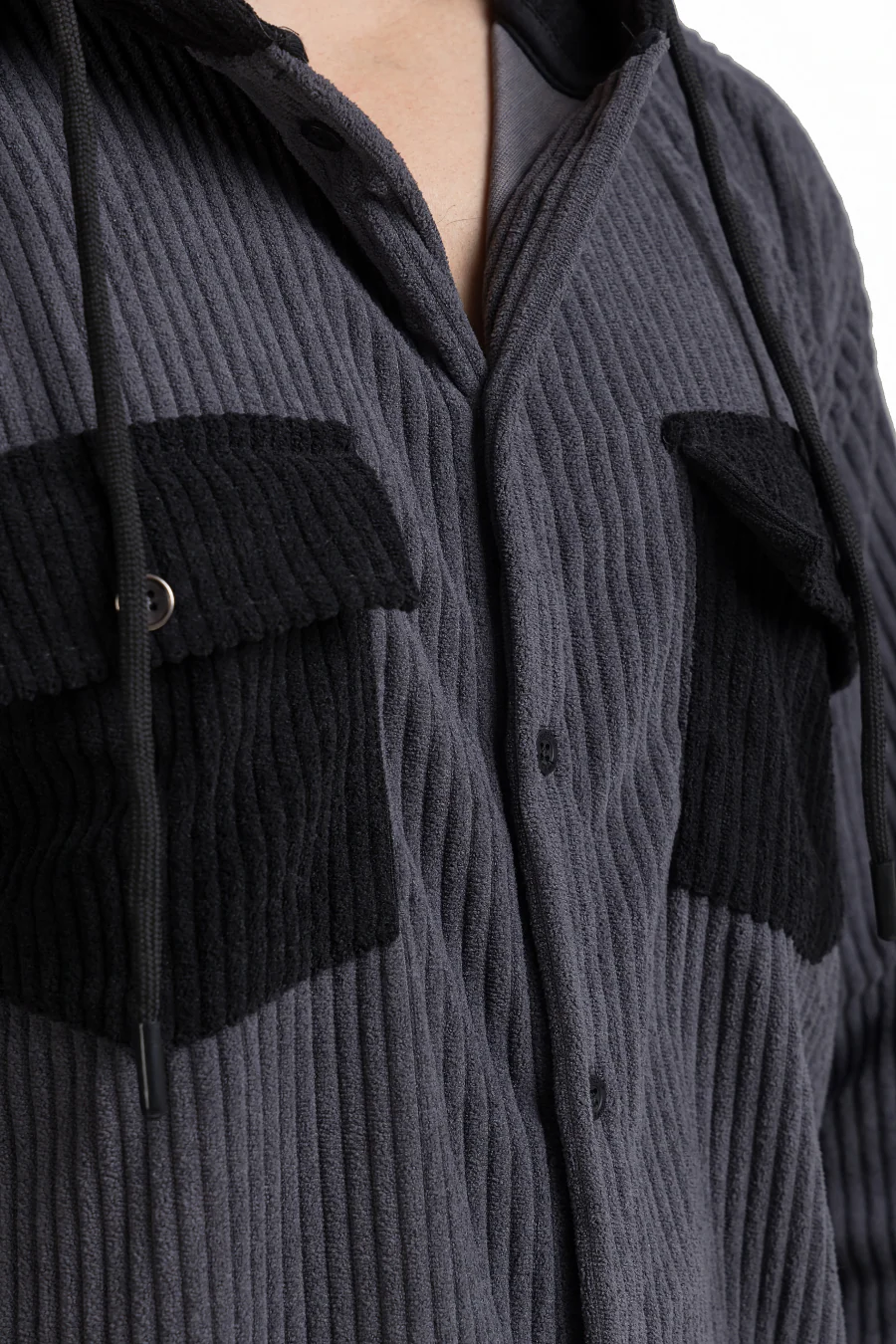 Urbanist Grey Corduroy Hooded Shacket - Image 2
