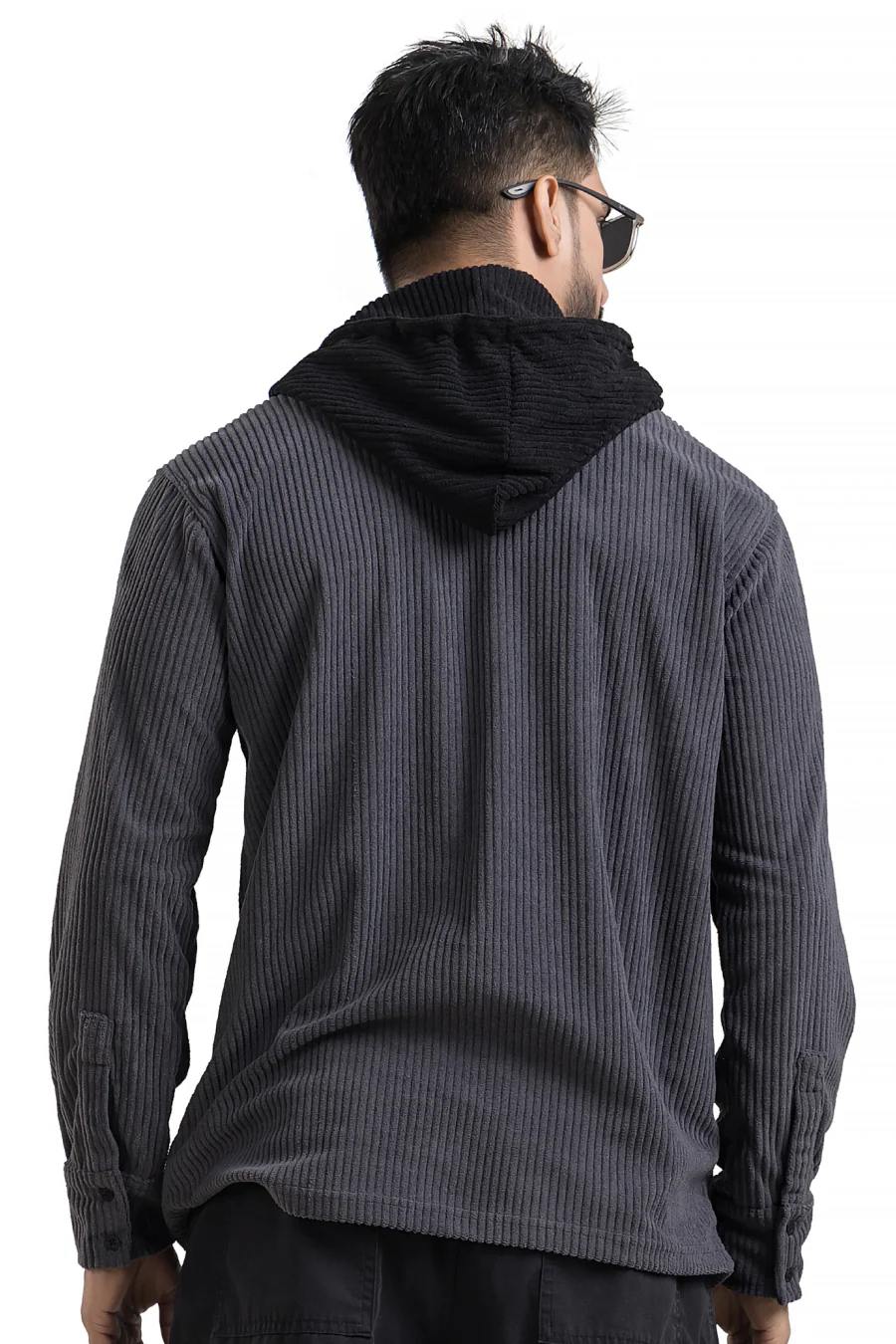 Urbanist Grey Corduroy Hooded Shacket - Image 3