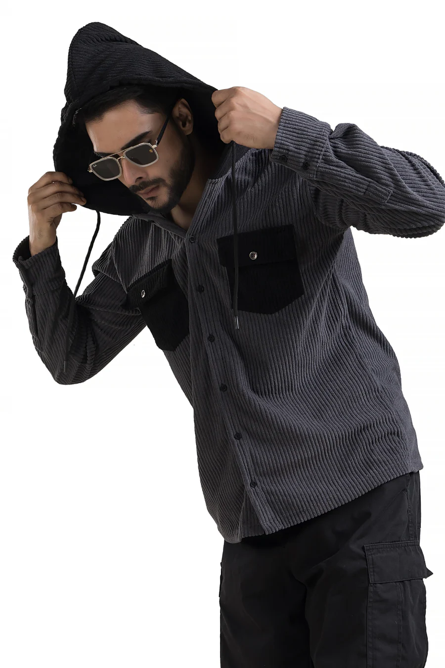 Urbanist Grey Corduroy Hooded Shacket - Image 6
