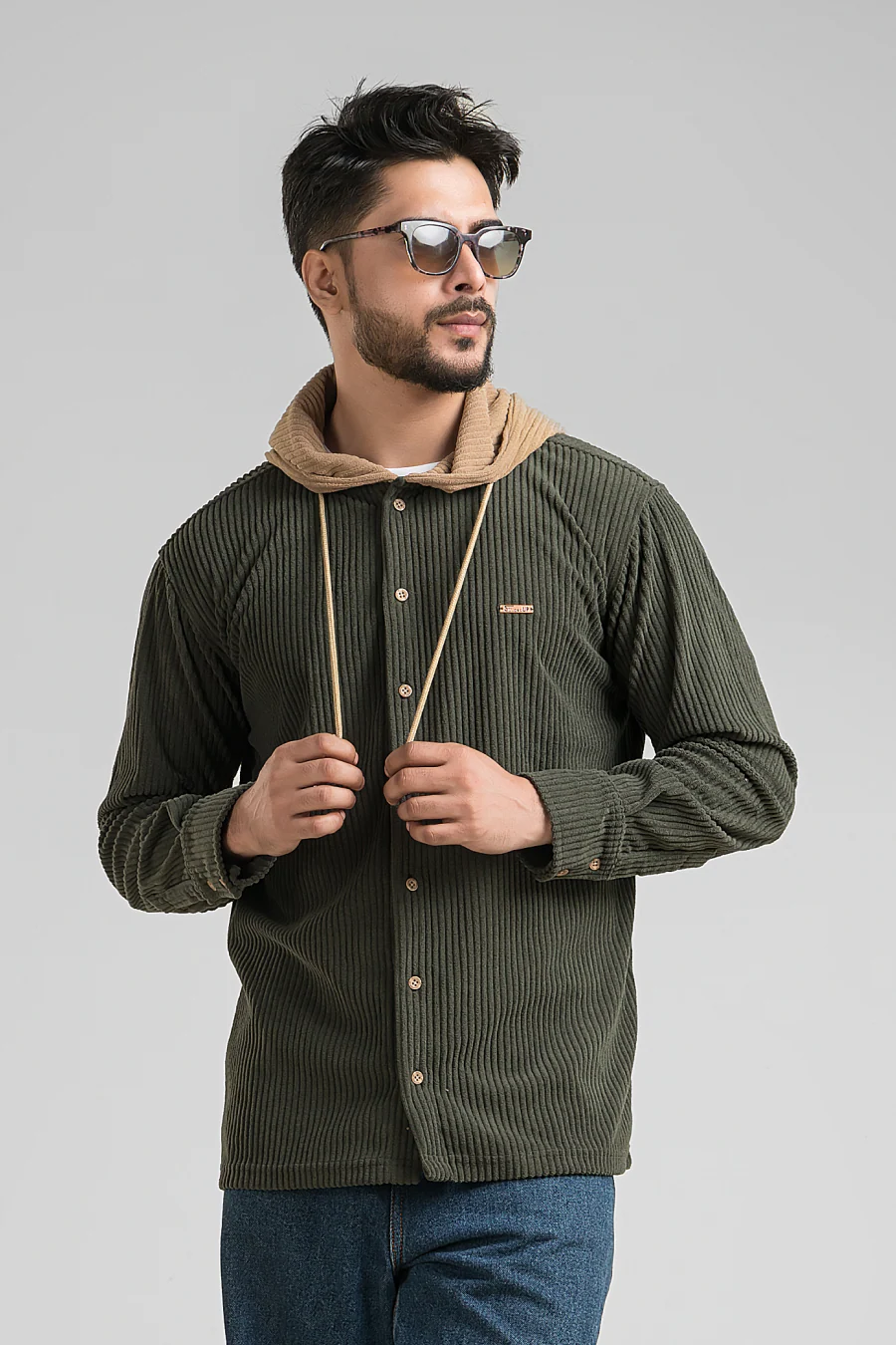 Urbanist Bottlegreen Corduroy Hooded Shacket - Image 5