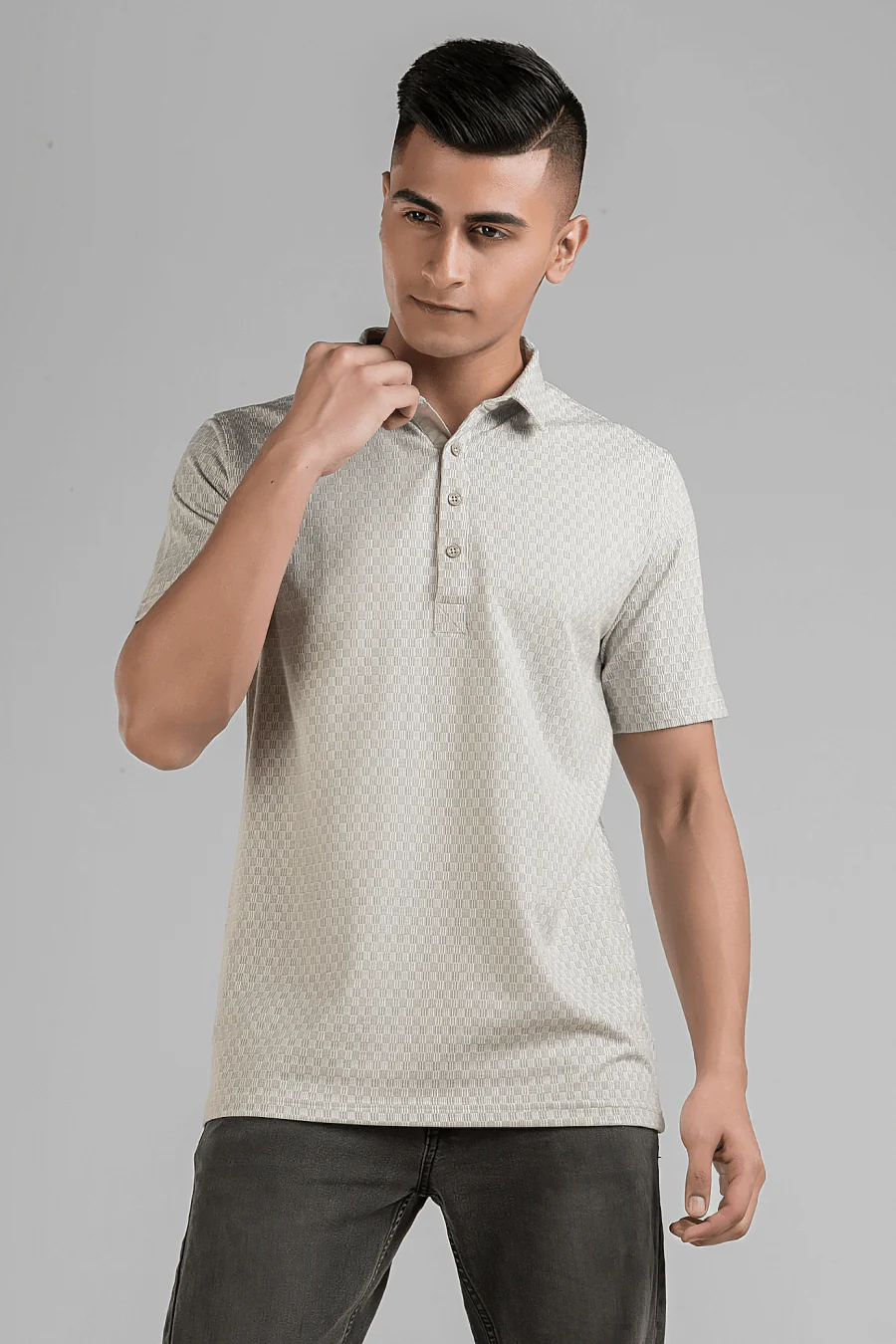 VibeSoft Grey Printed Polo T-shirt - Image 4