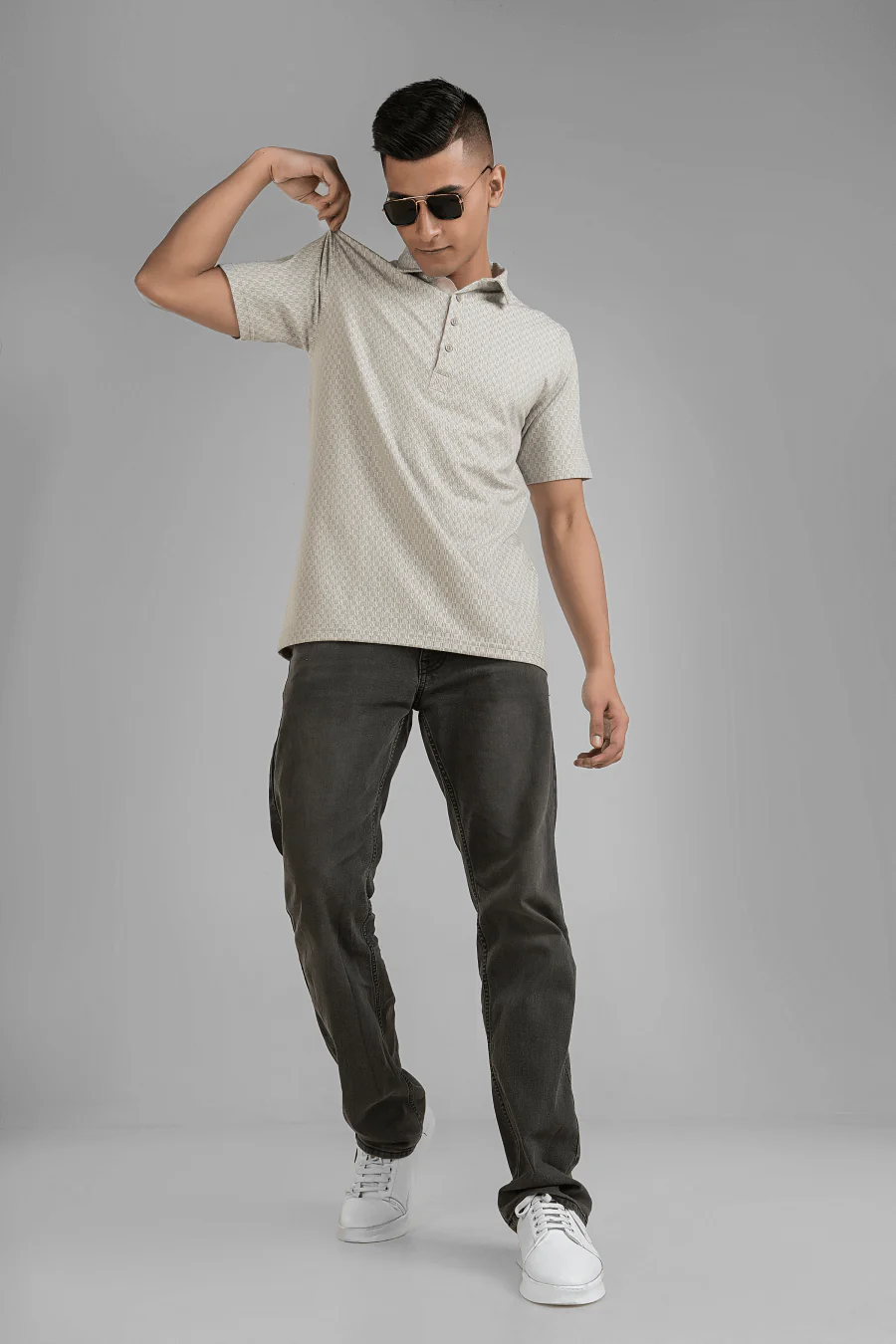 VibeSoft Grey Printed Polo T-shirt - Image 7