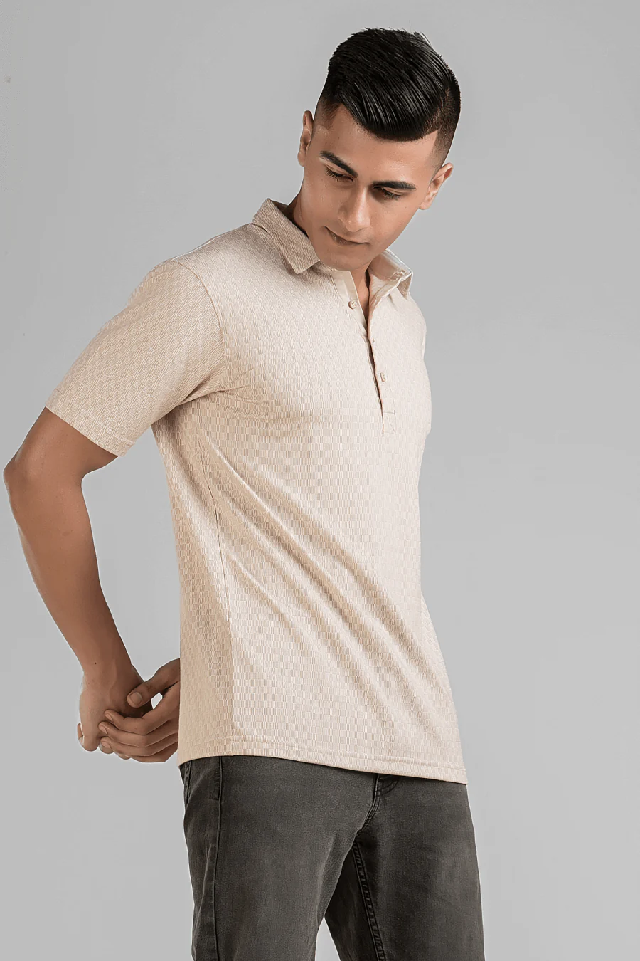 VibeSoft Peach Printed Polo T-shirt - Image 5