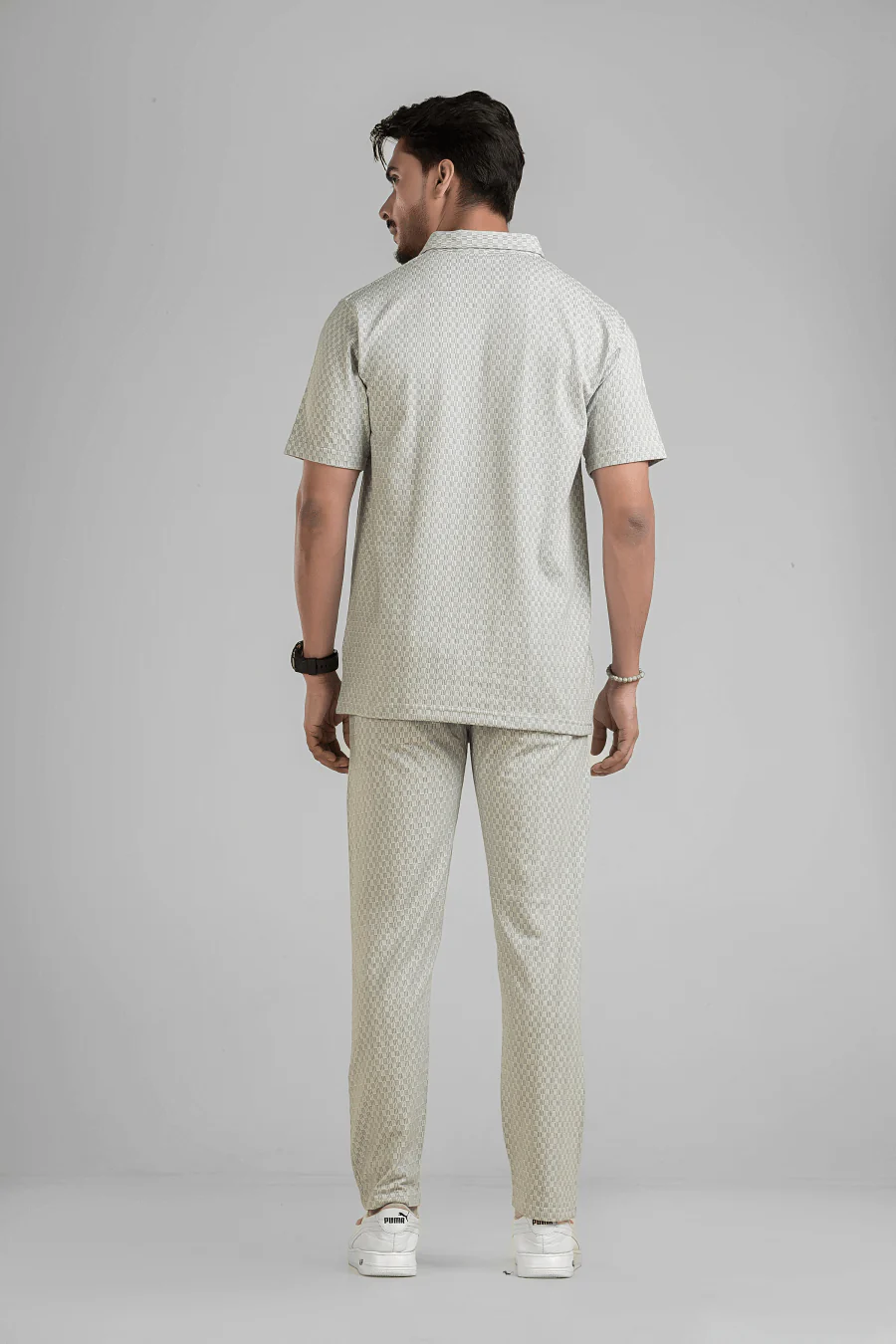 VibeSoft Printed Light Blue Printed Co-Ord Set | Polo with Pants - Image 3