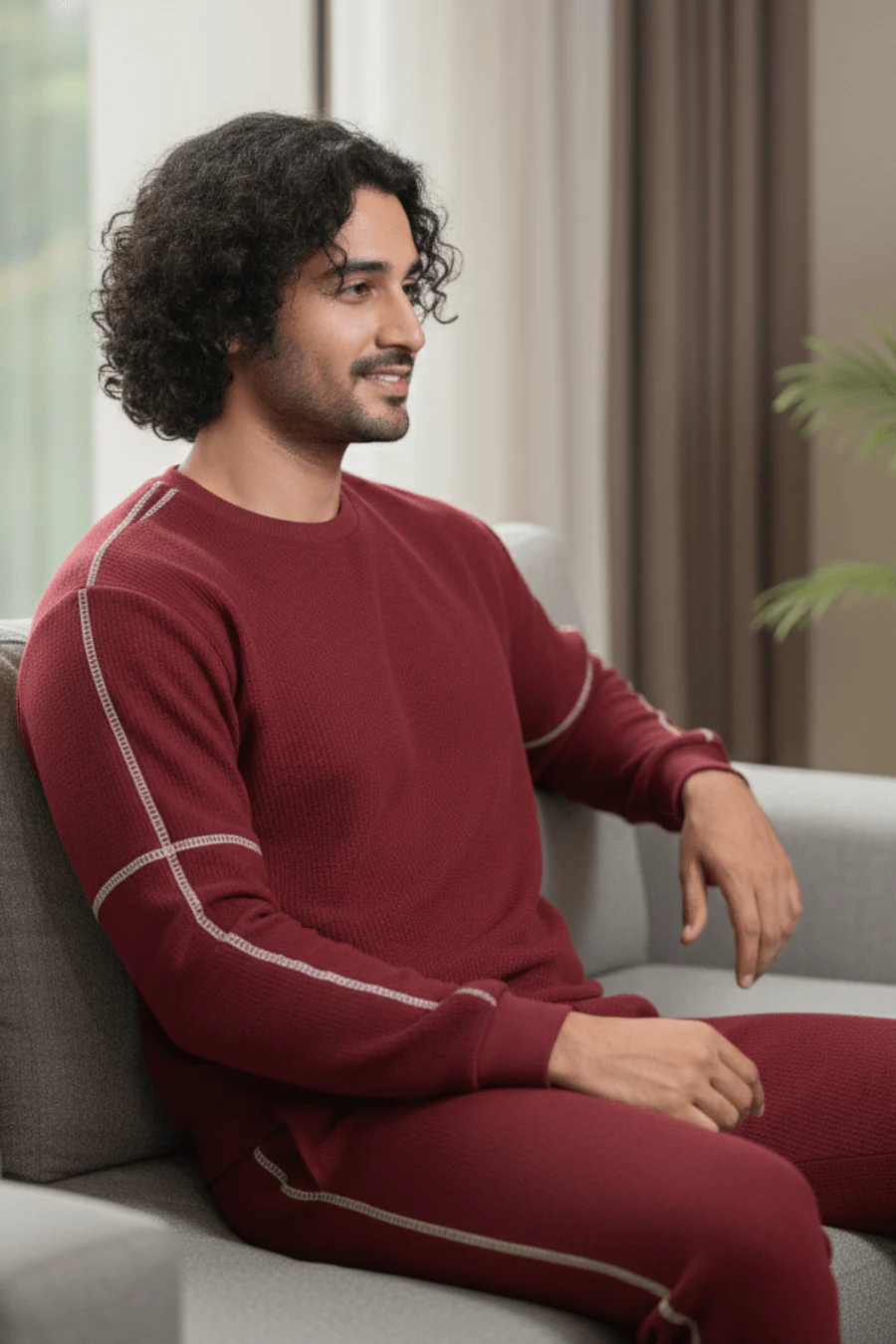 Vogue Verve Maroon Cotton Sweatshirt & Joggers Co-Ord Set - Image 3