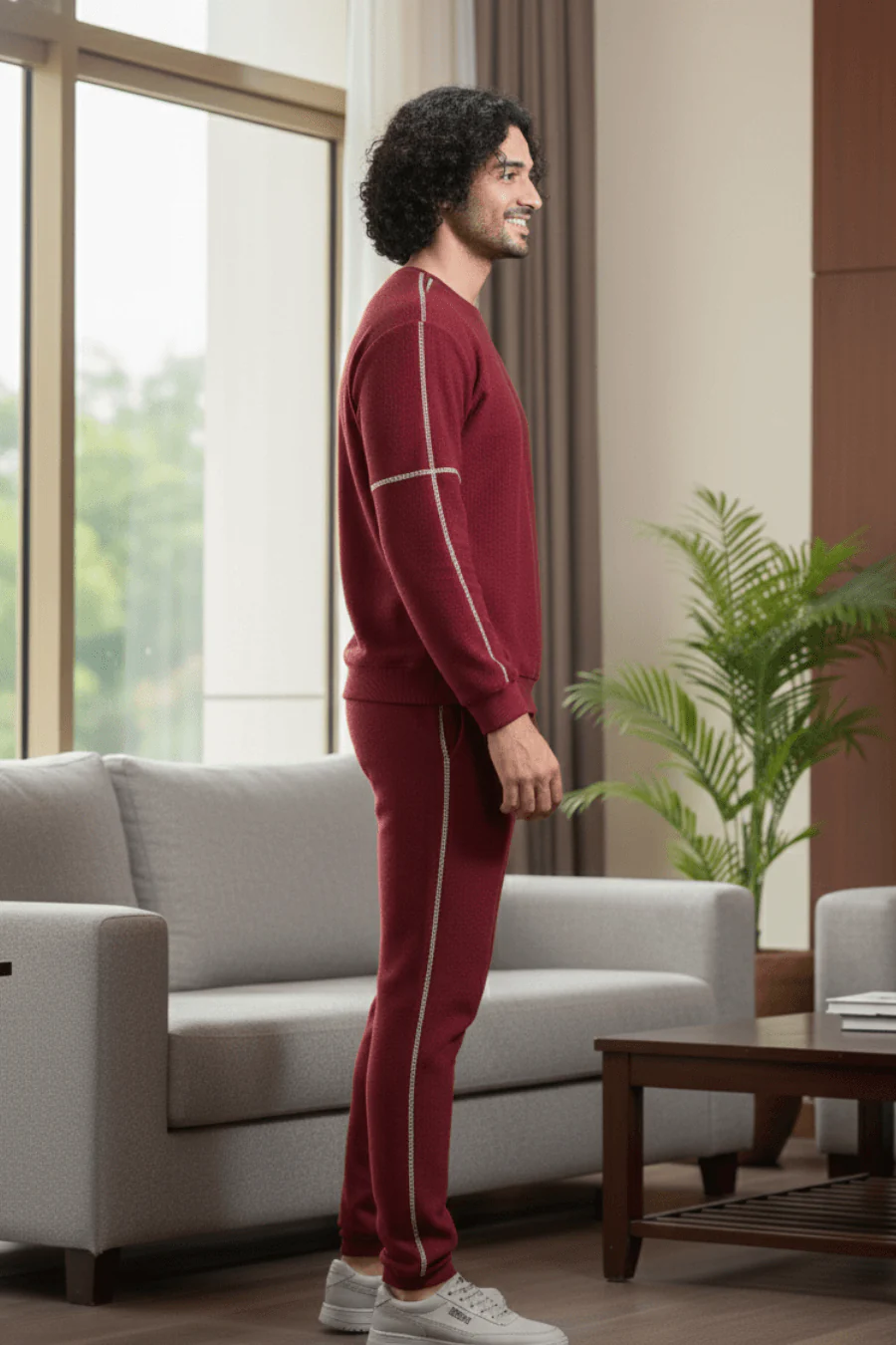 Vogue Verve Maroon Cotton Sweatshirt & Joggers Co-Ord Set - Image 4