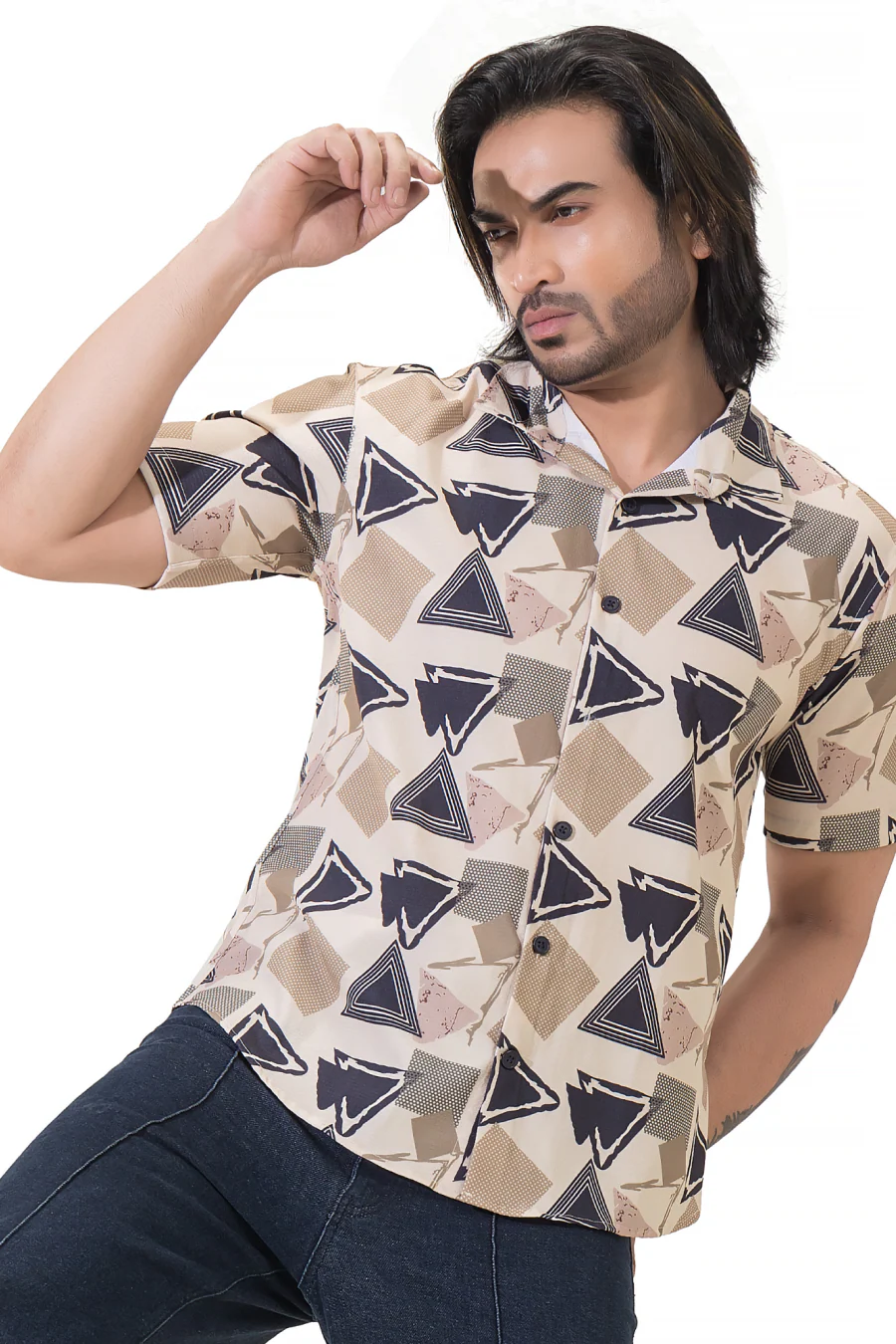 Whimsy Weave Beige Half Sleeves Printed Shirt - Image 5