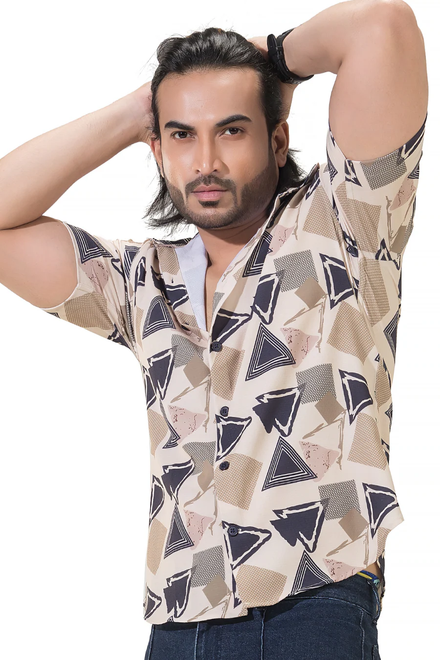 Whimsy Weave Beige Half Sleeves Printed Shirt - Image 6