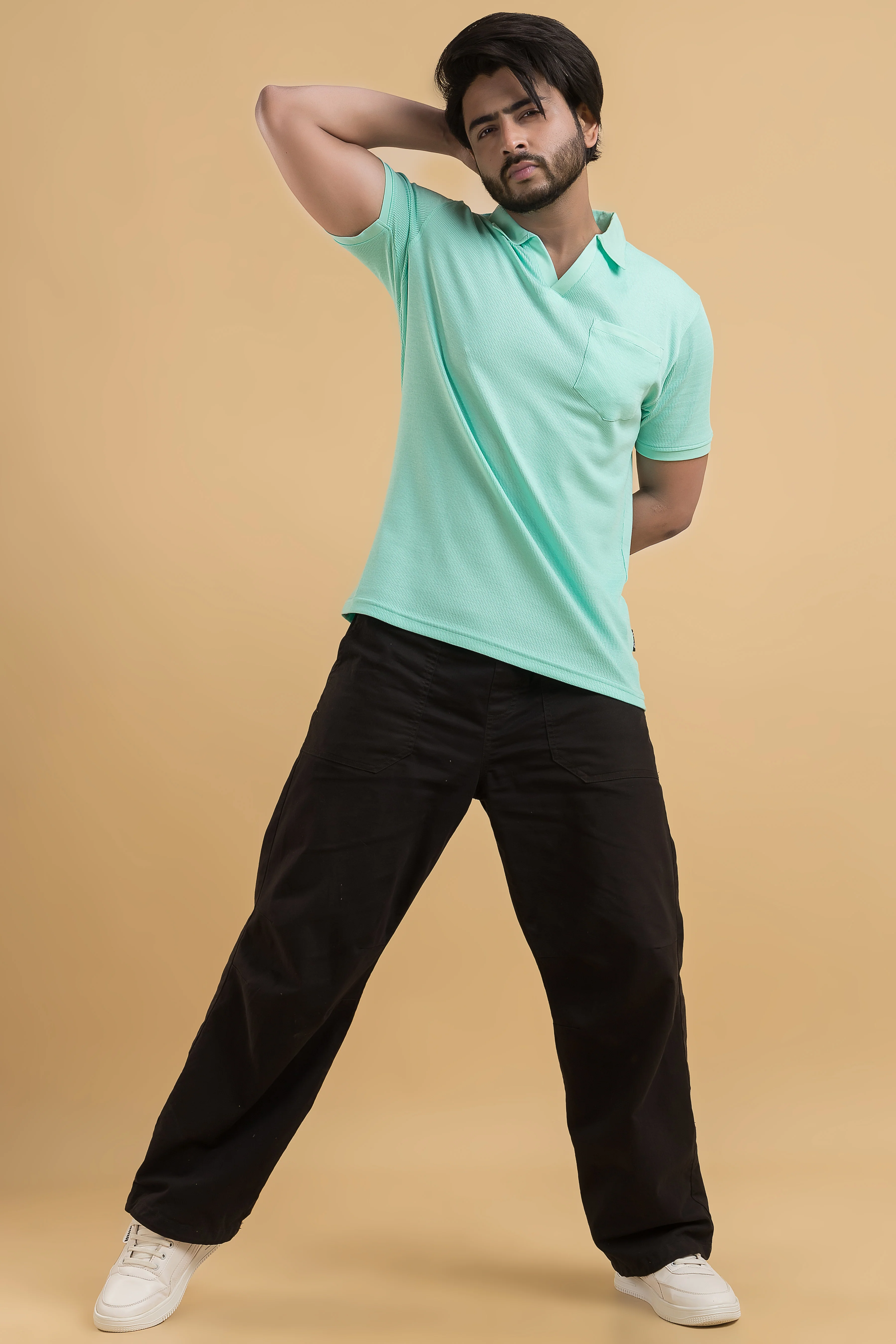Zephyr Zest Turquoise Half Sleeves Cotton Polo T-Shirt - Image 6